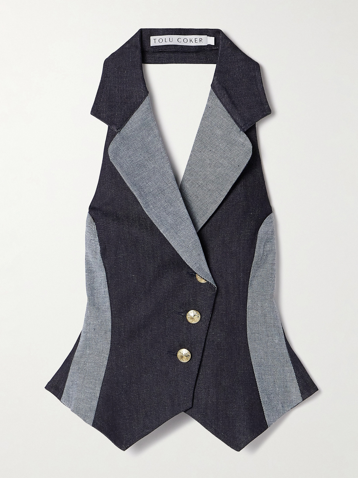 Tolu Coker - Paneled Recycled-denim Halterneck Top - Blue