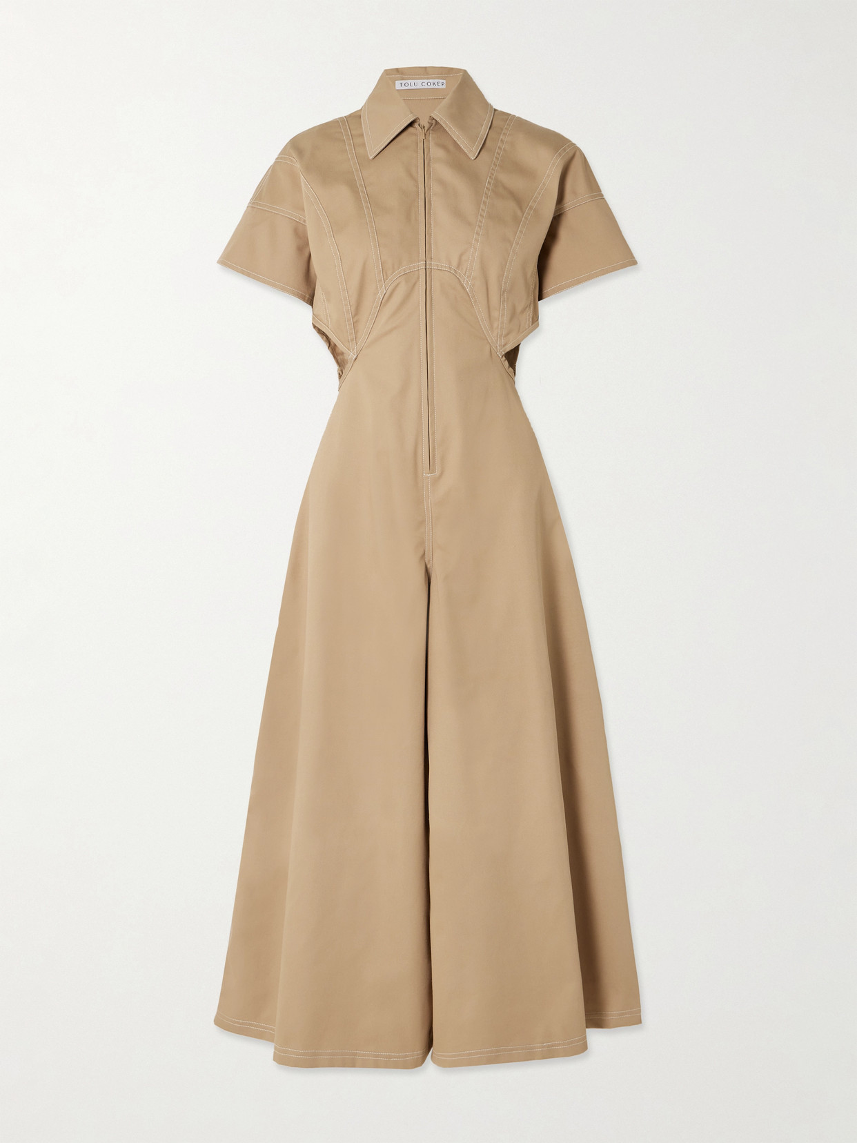 Tolu Coker Cutout Paneled Denim Jumpsuit In Brown