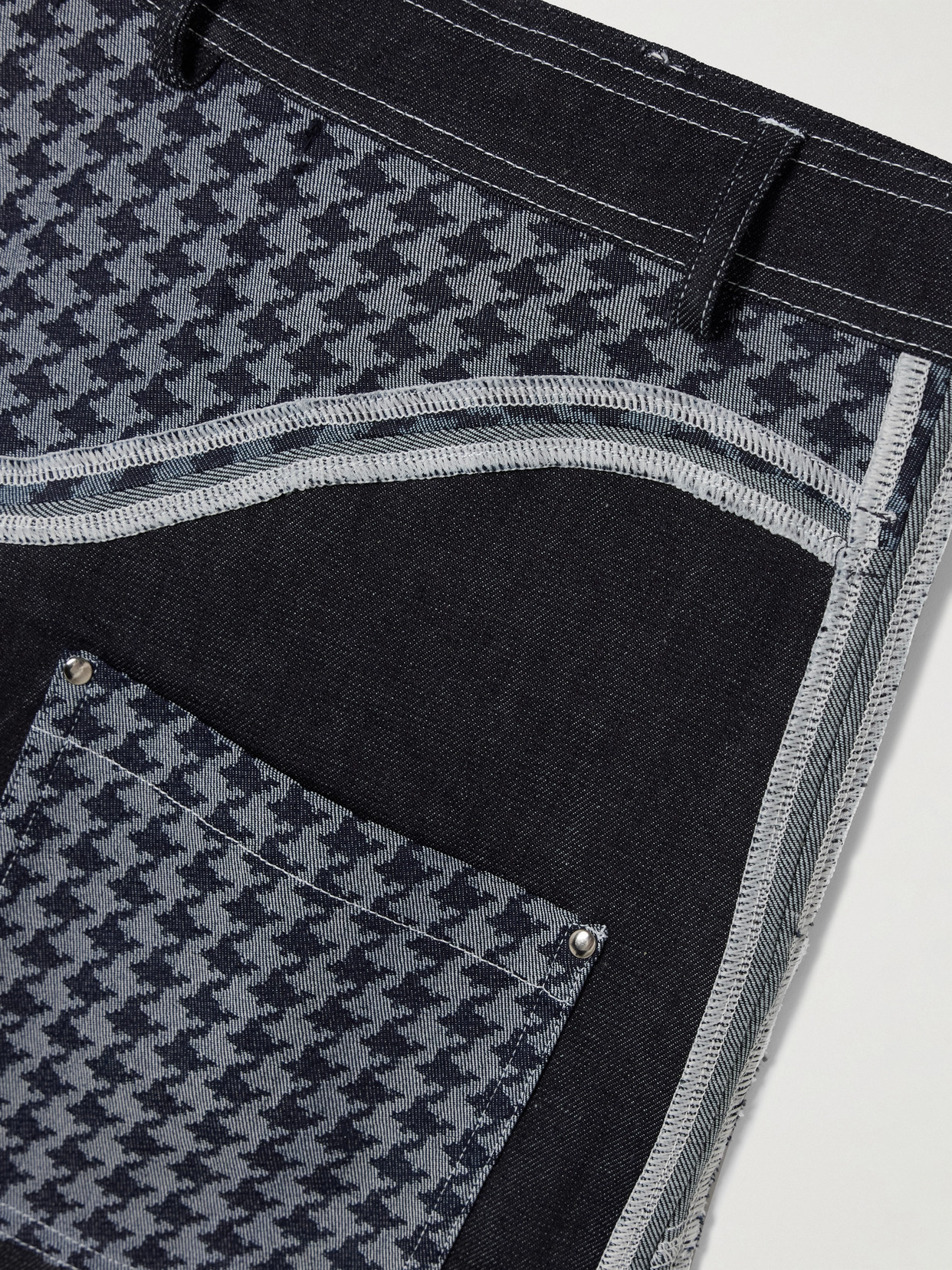 Tolu Coker Houndstooth-paneled Recycled Cropped Wide-leg Jeans In Blue