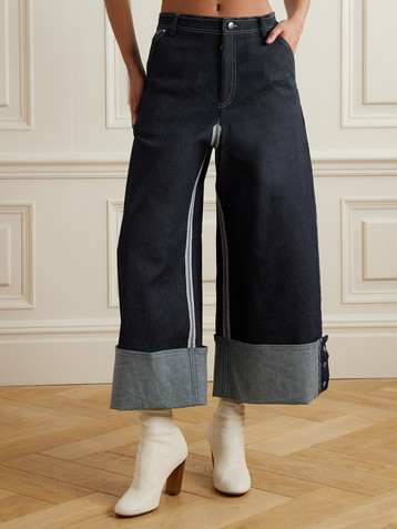 TOLU COKER Houndstooth-paneled recycled cropped wide-leg jeans