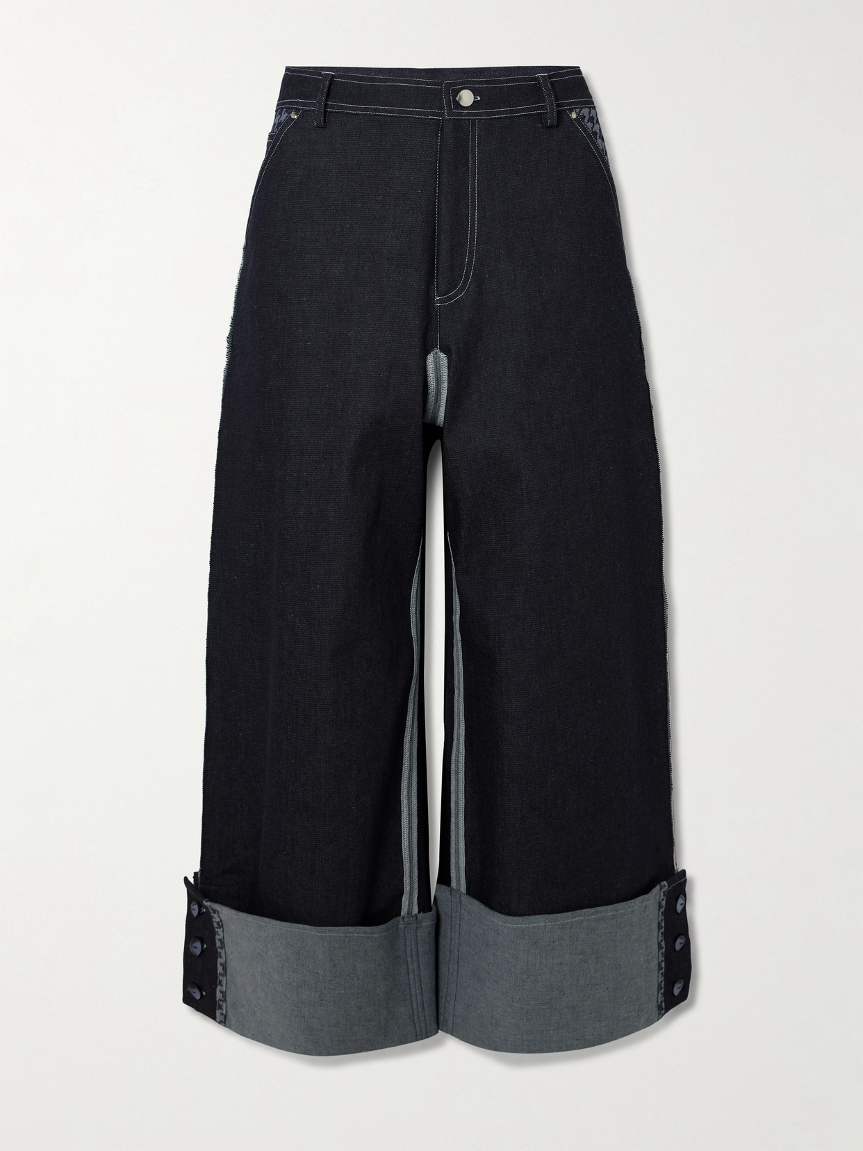Tolu Coker Houndstooth-paneled Recycled Cropped Wide-leg Jeans In Blue