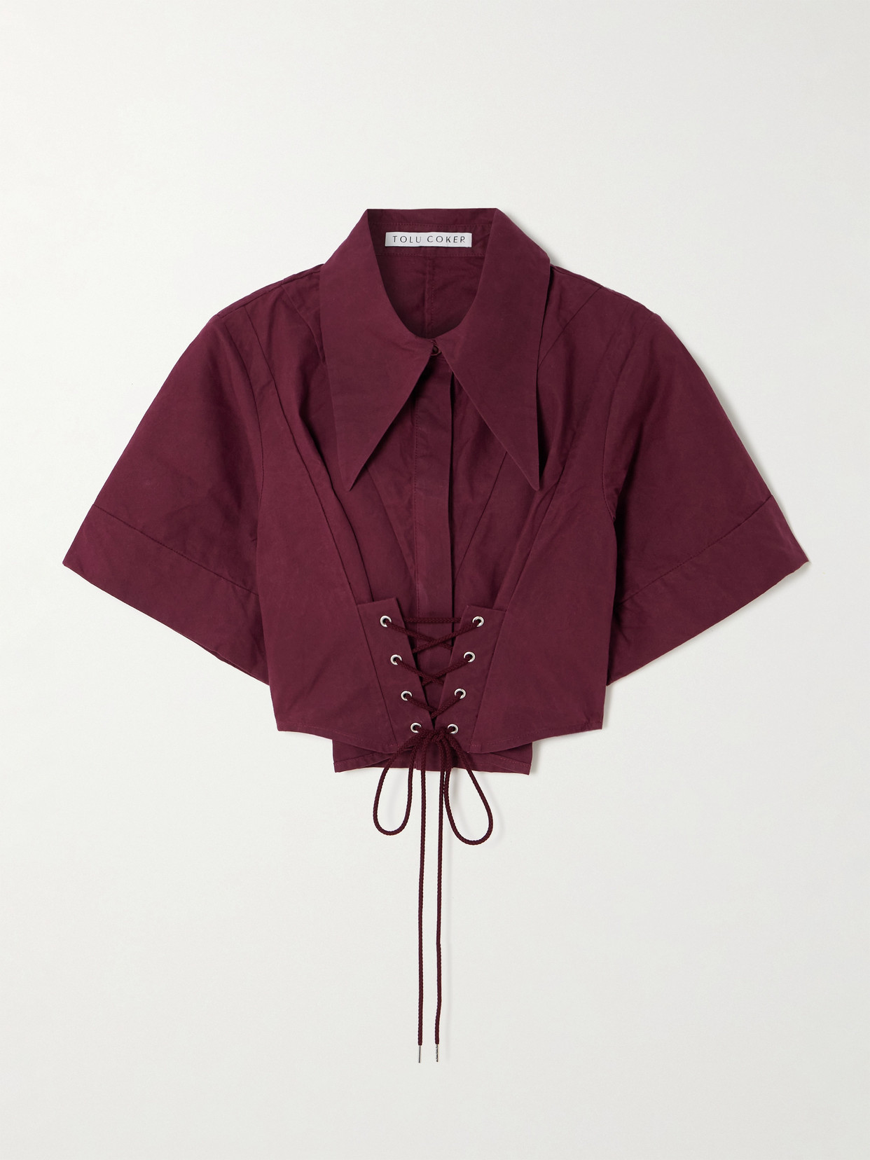 Tolu Coker Cropped Lace-up Cotton-poplin Shirt In Burgundy