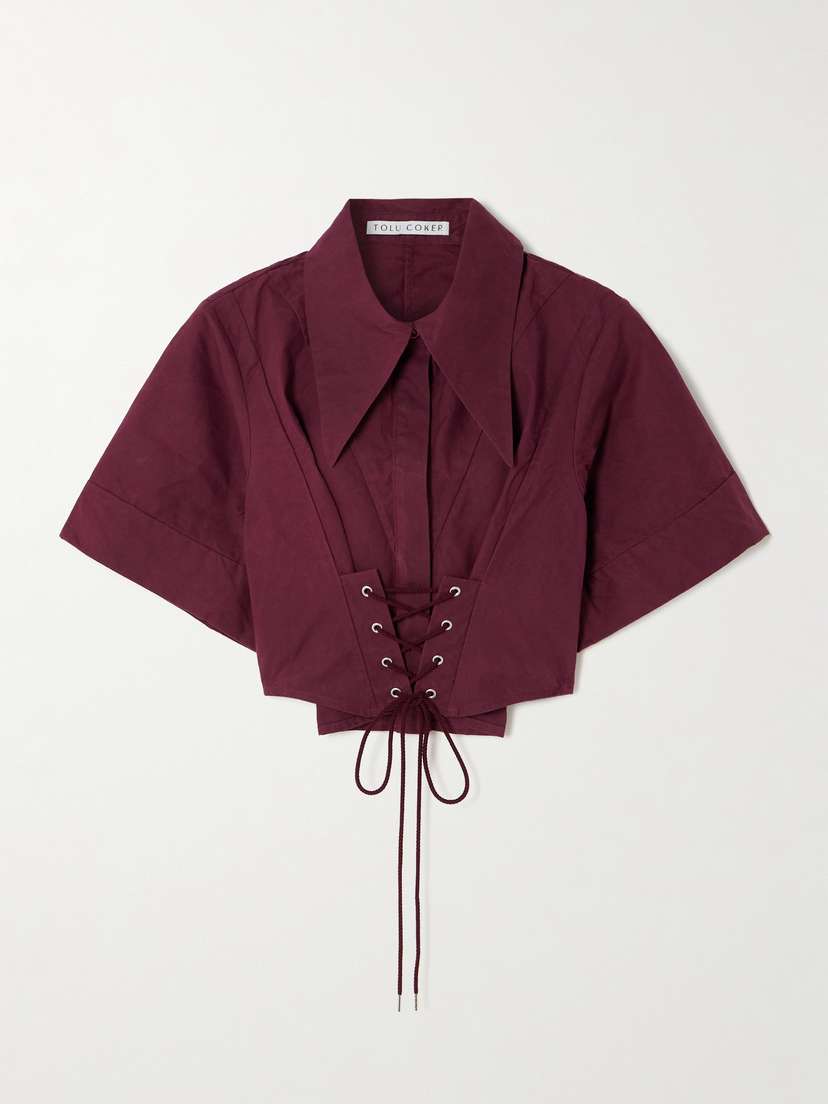 Tolu Coker Cropped Lace-up Cotton-poplin Shirt
