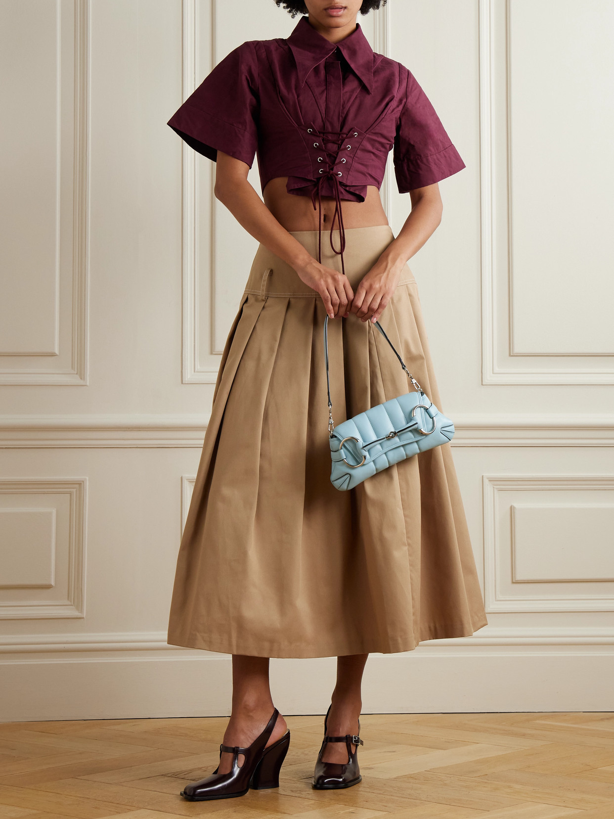 Cropped Lace-Up Cotton-Poplin Shirt