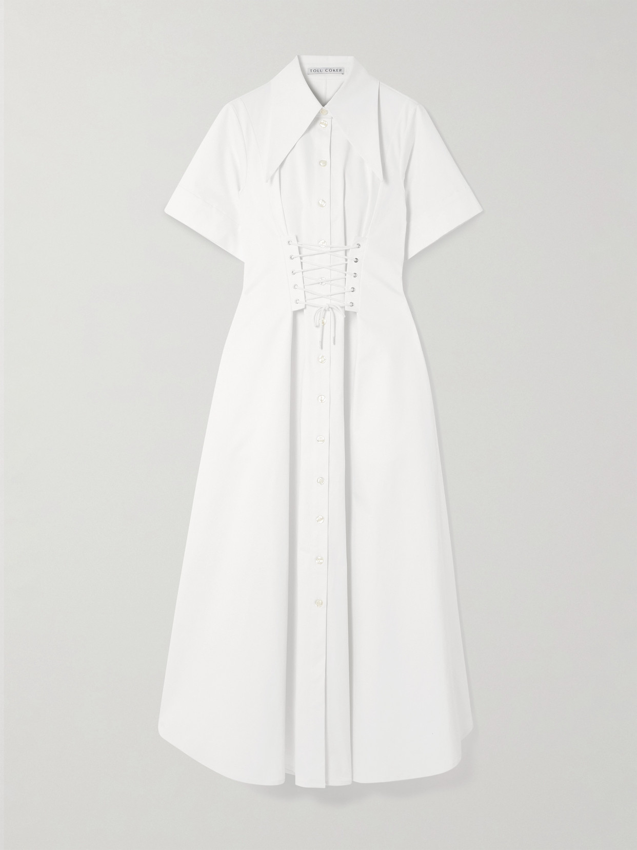 Tolu Coker Lace-up Stretch-cotton Poplin Maxi Shirt Dress In White
