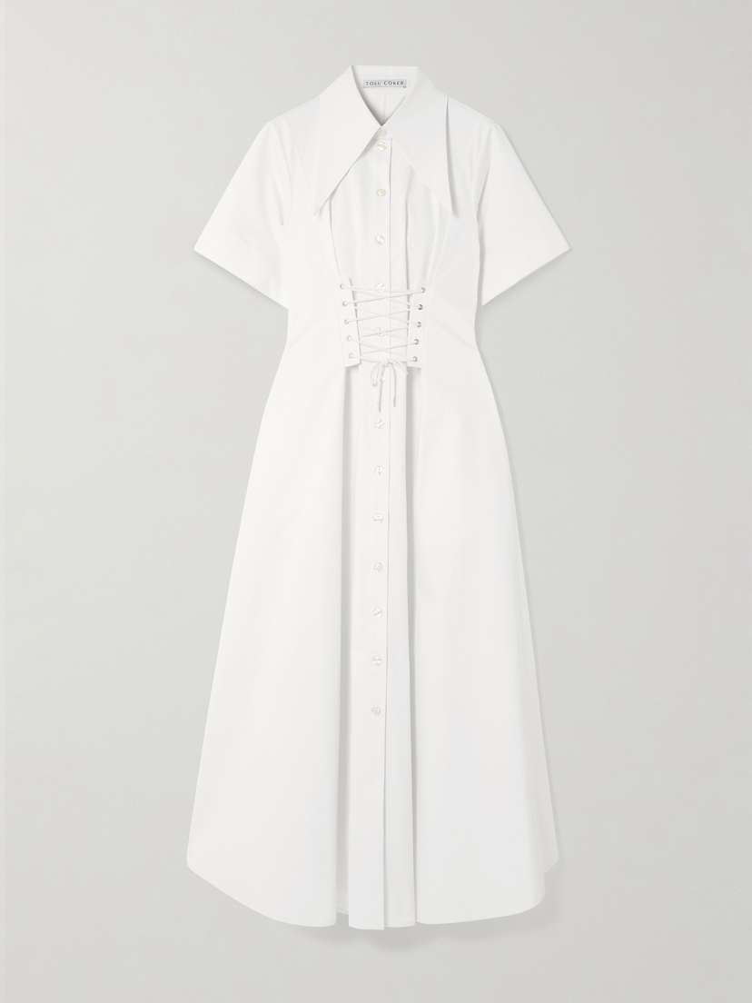 Tolu Coker Lace-up Stretch-cotton Poplin Maxi Shirt Dress