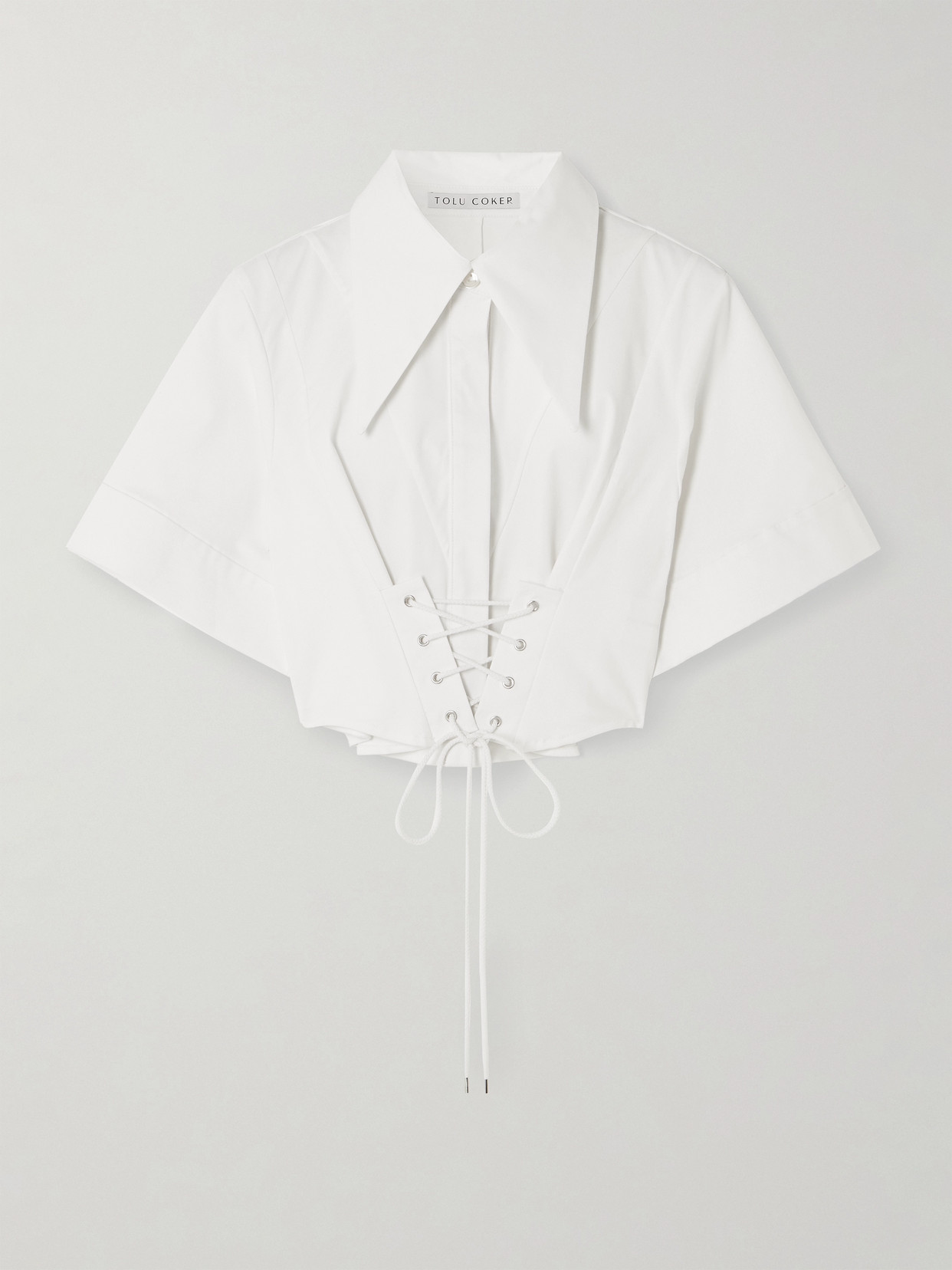 Tolu Coker Cropped Lace-up Stretch Cotton-poplin Shirt In White