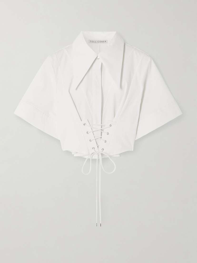 Tolu Coker Cropped Lace-up Cotton-blend Poplin Shirt
