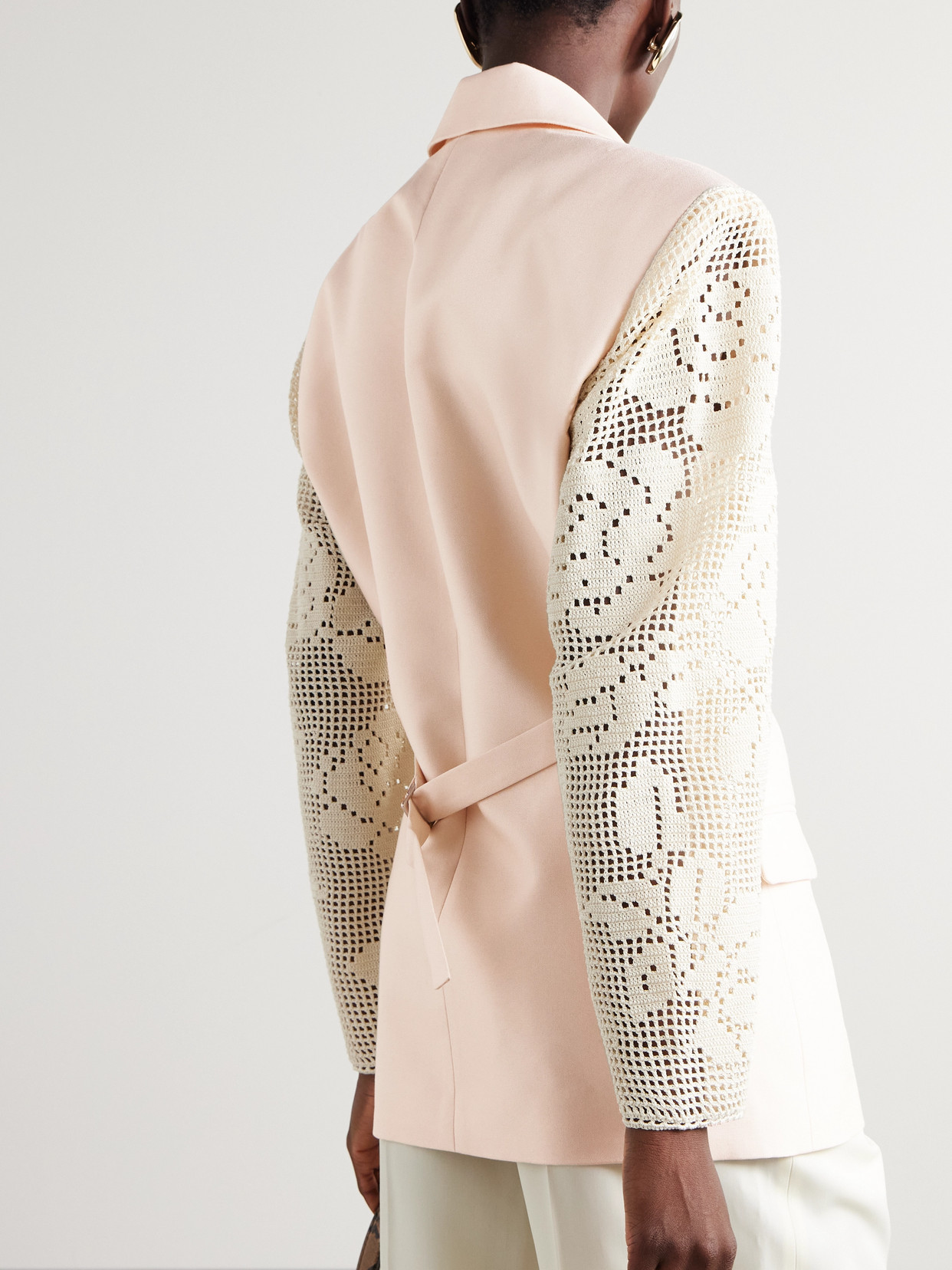 Magda Butrym Double-breasted Crocheted Cotton-trimmed Grain De Poudre Silk Blazer In Neutrals
