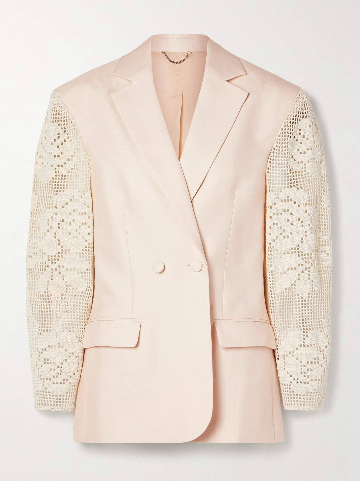 Magda Butrym Double-breasted Crocheted Cotton-trimmed Grain De Poudre Silk Blazer In Neutrals