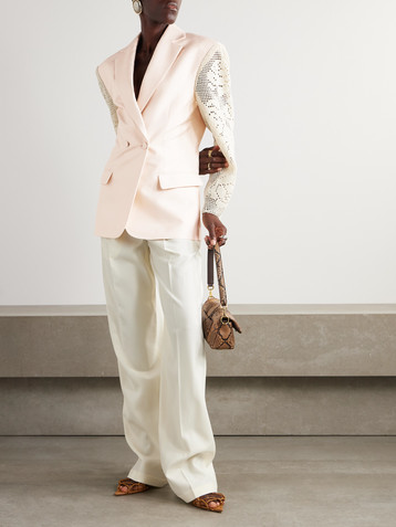 Magda Butrym Double-breasted crocheted cotton-trimmed grain de poudre silk blazer