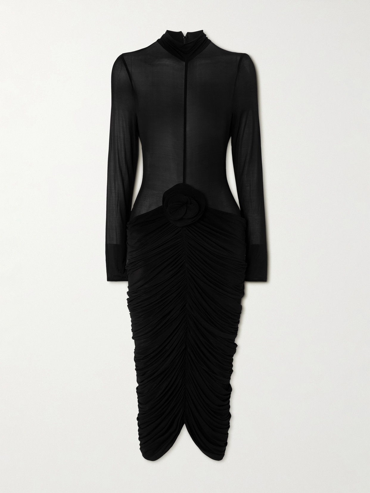 Magda Butrym - Appliquéd Ruched Stretch-jersey Midi Dress - Black