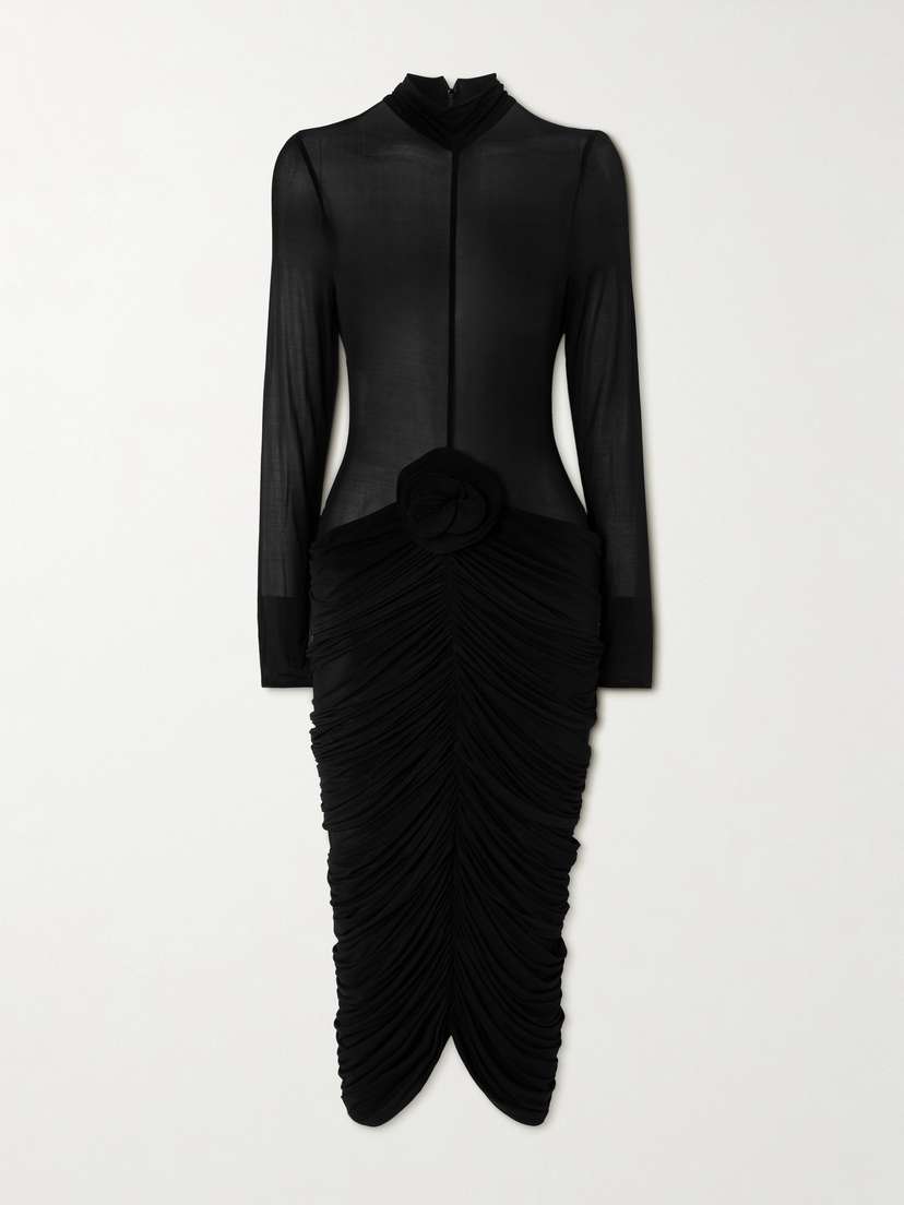 Magda Butrym Appliquéd Ruched Stretch-jersey Midi Dress