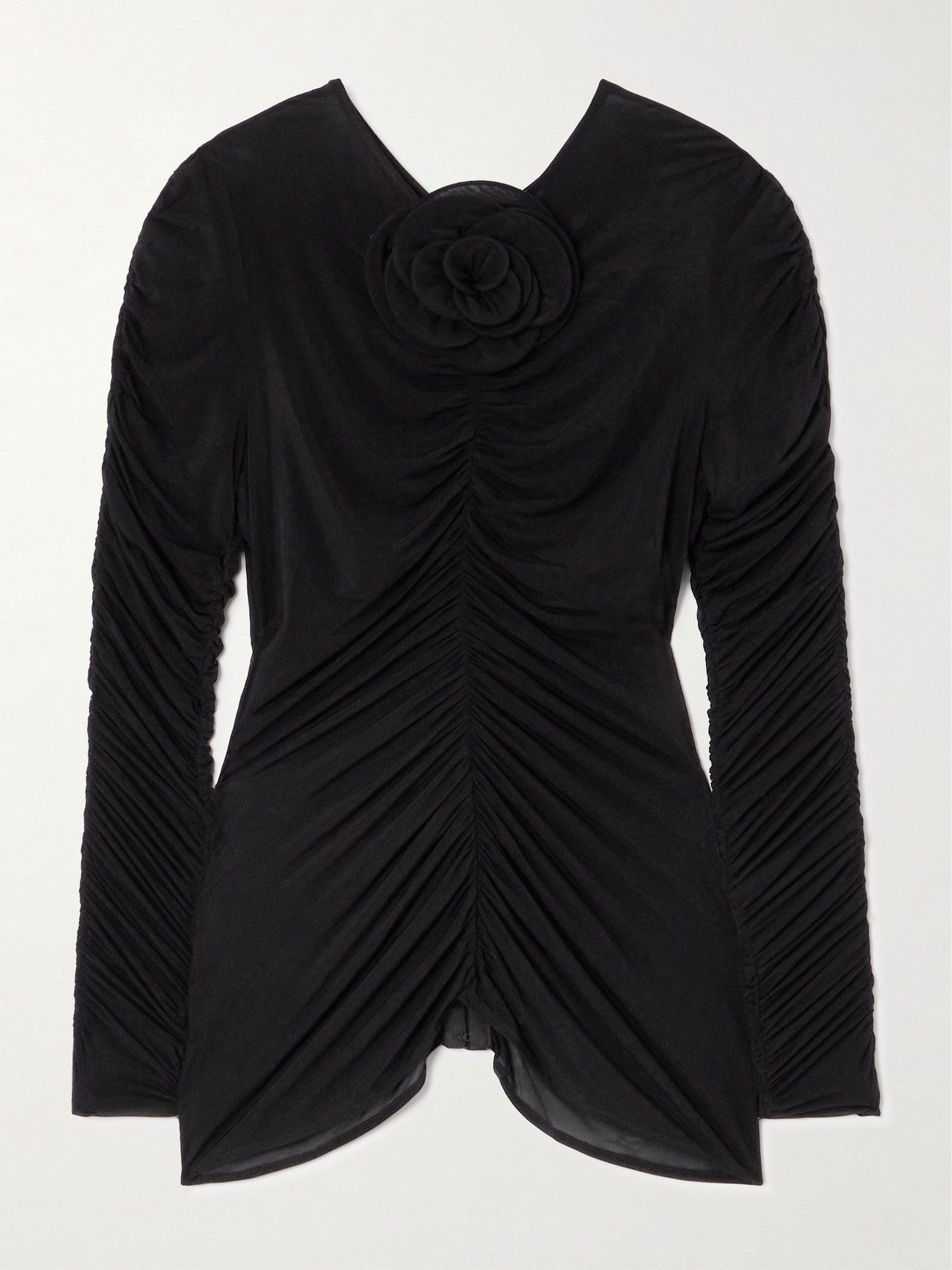 Magda Butrym - Appliquéd Ruched Stretch-chiffon Top - Black