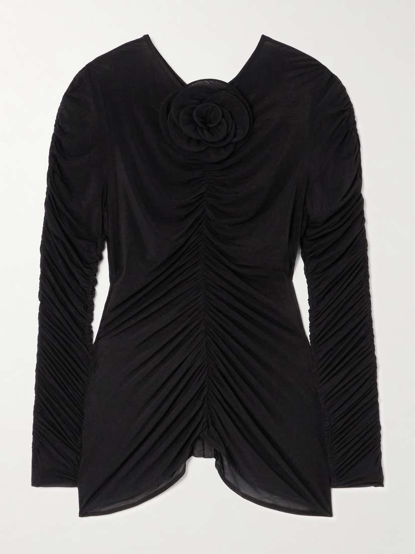 Magda Butrym Appliquéd Ruched Stretch-chiffon Top