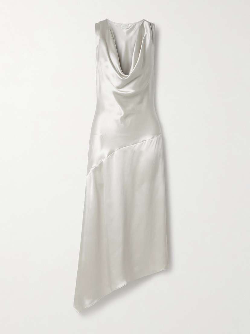 Magda Butrym Asymmetric Draped Silk-charmeuse Midi Dress