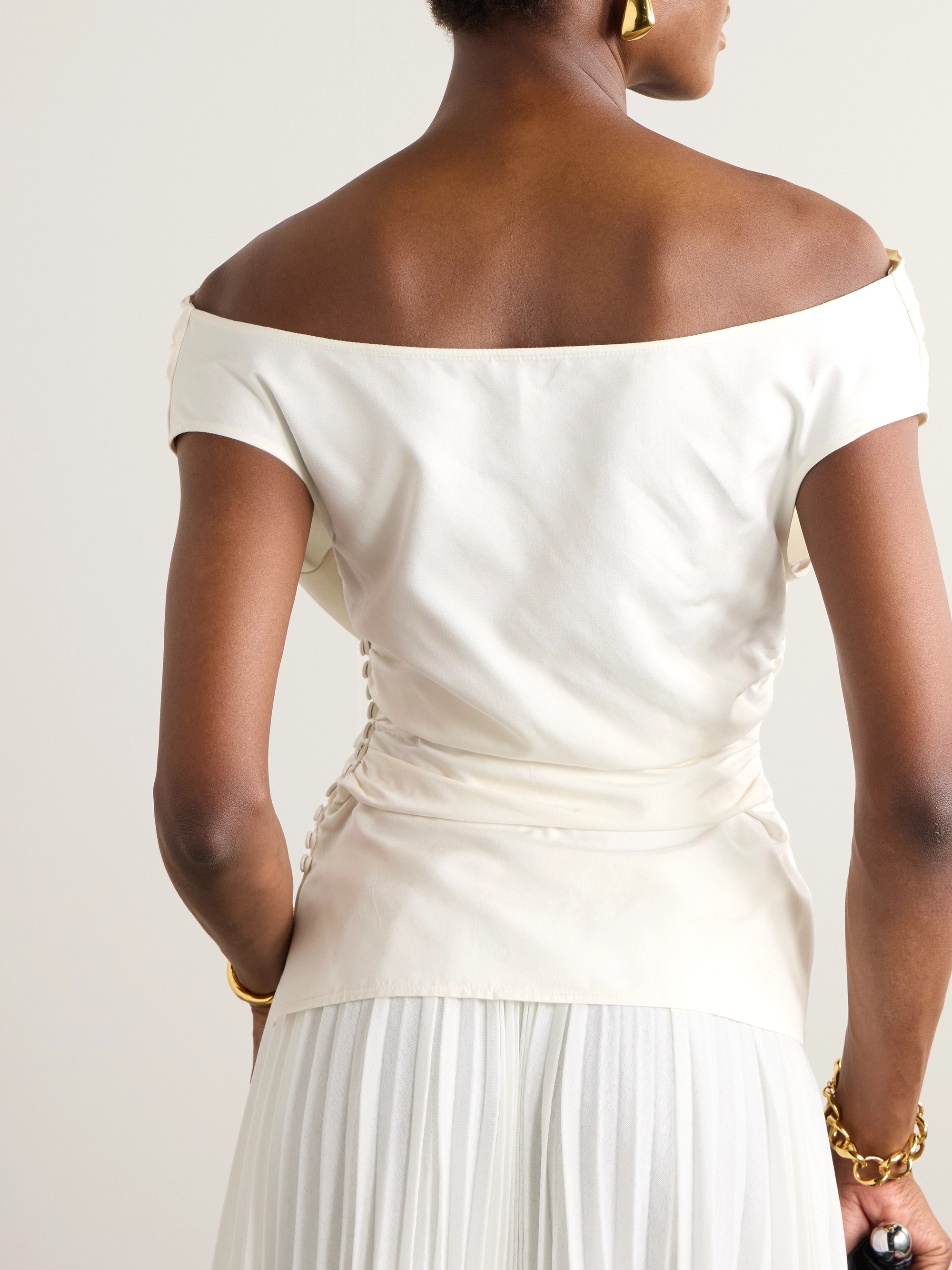 Off-the-shoulder draped silk top — Image 3