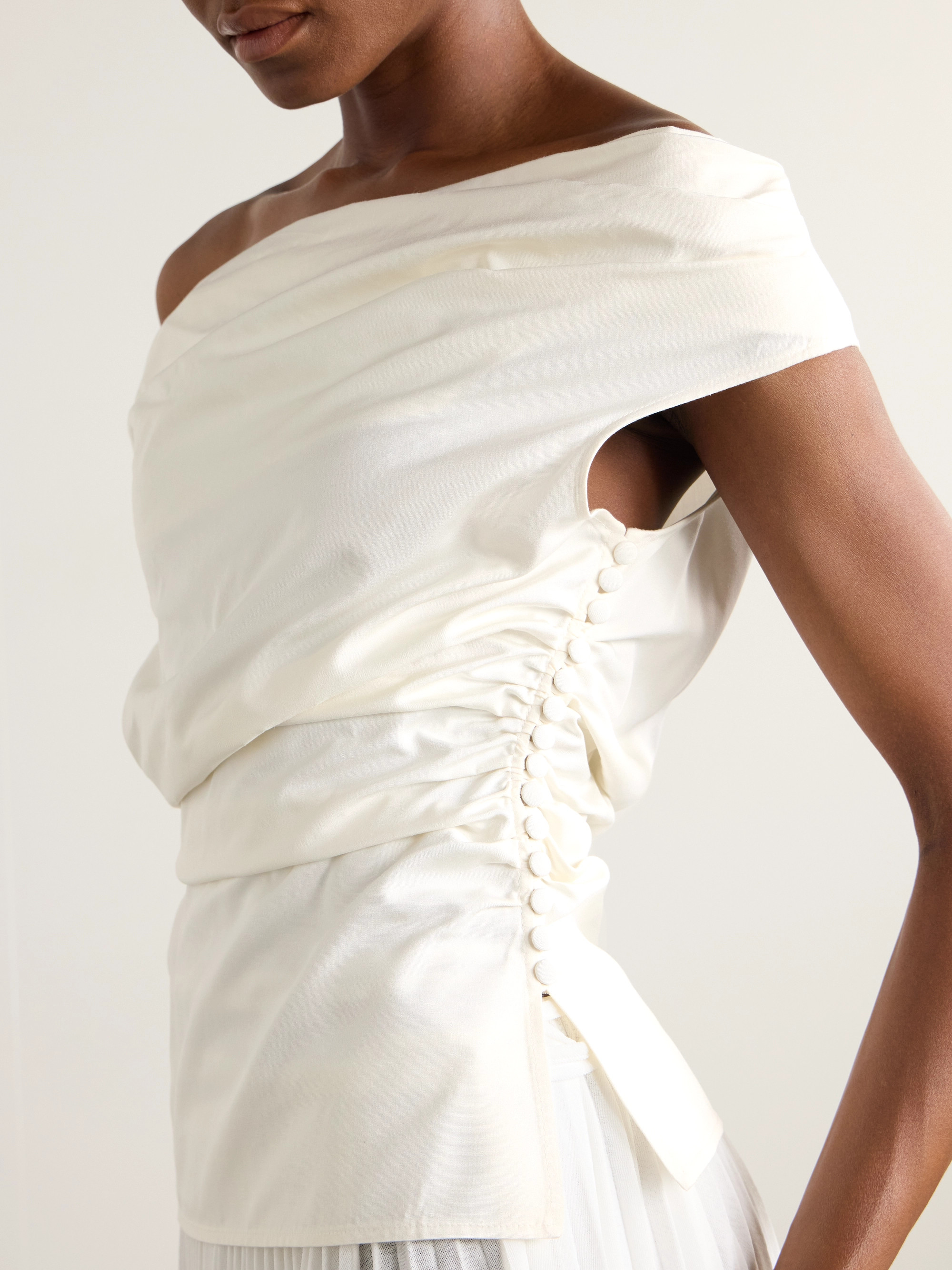 Off-the-shoulder draped silk top — Image 5