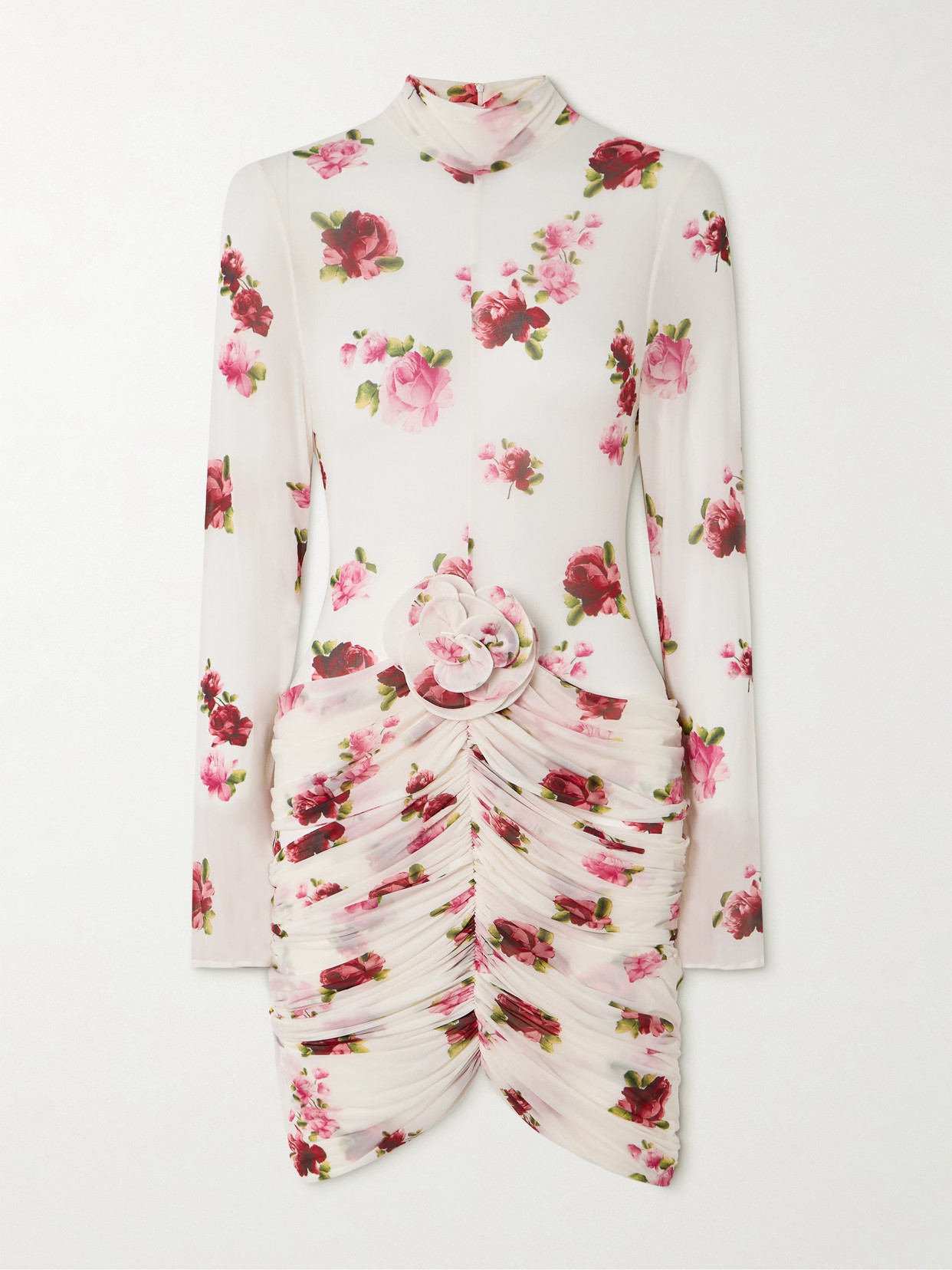 Magda Butrym Appliquéd Gathered Floral-print Tulle Mini Dress In Cream