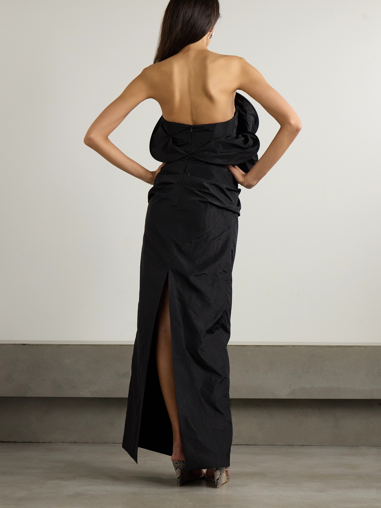Magda Butrym Strapless Ruched Silk-taffeta Maxi Dress In Black