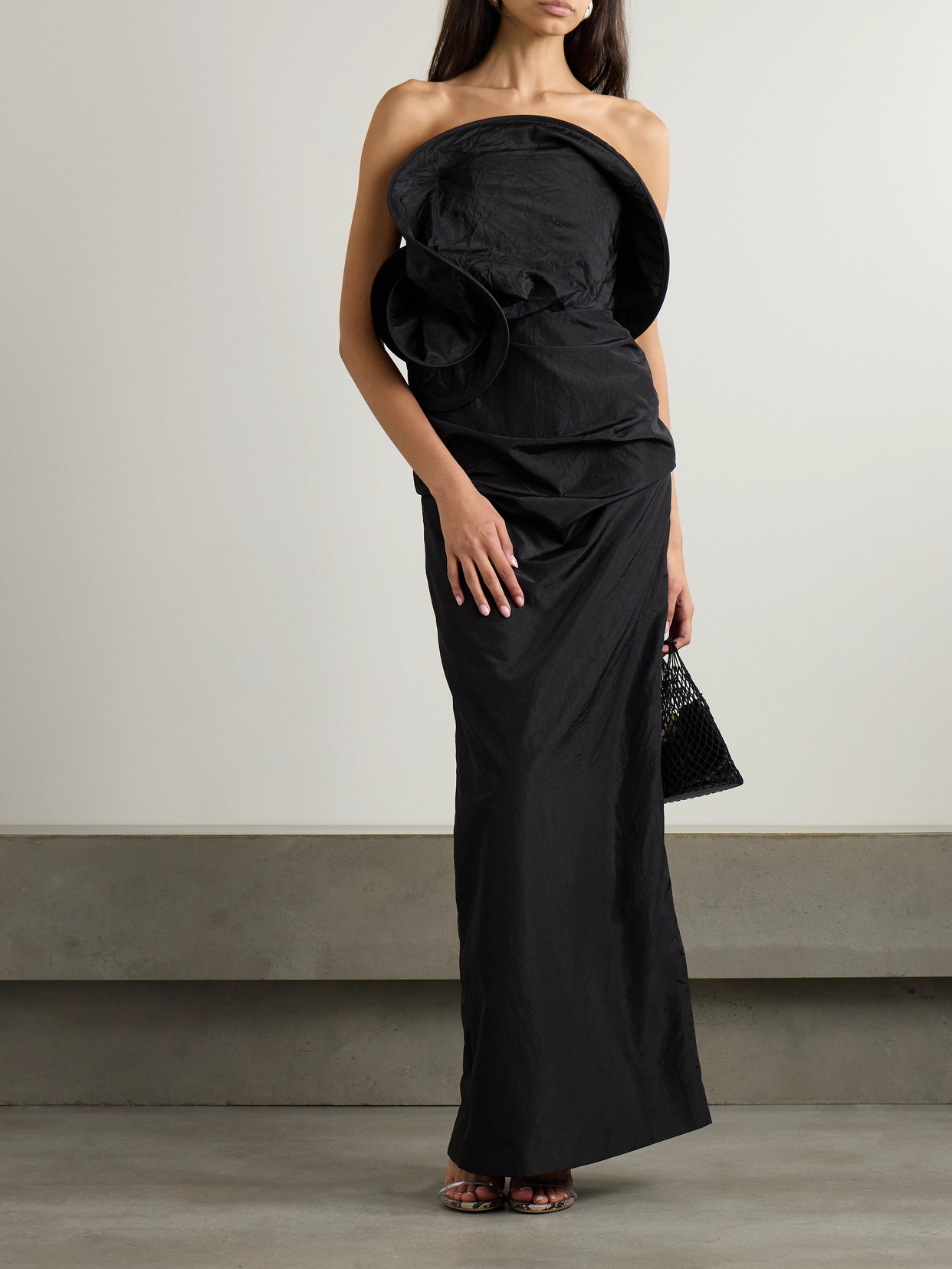 Magda Butrym Strapless Ruched Silk-taffeta Maxi Dress In Black
