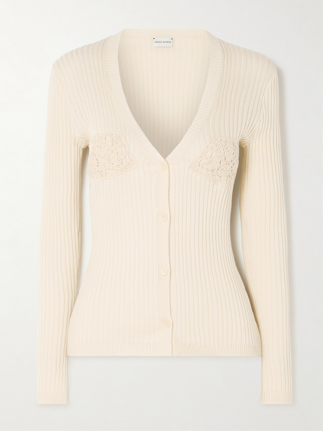 Magda Butrym - Crochet-trimmed Ribbed Cotton Cardigan - Cream