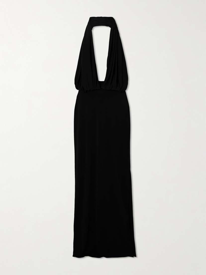 Magda Butrym Draped Stretch-satin Halterneck Gown