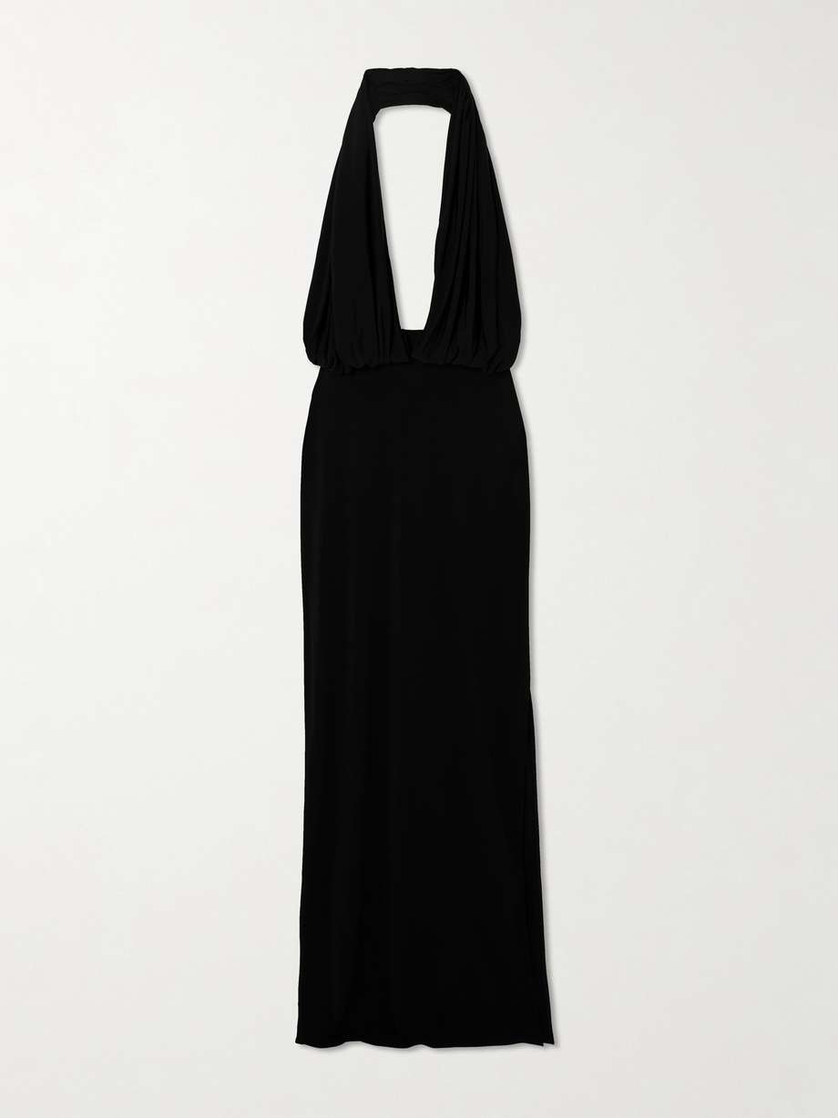 Stretch Satin Halterneck Gown Navy