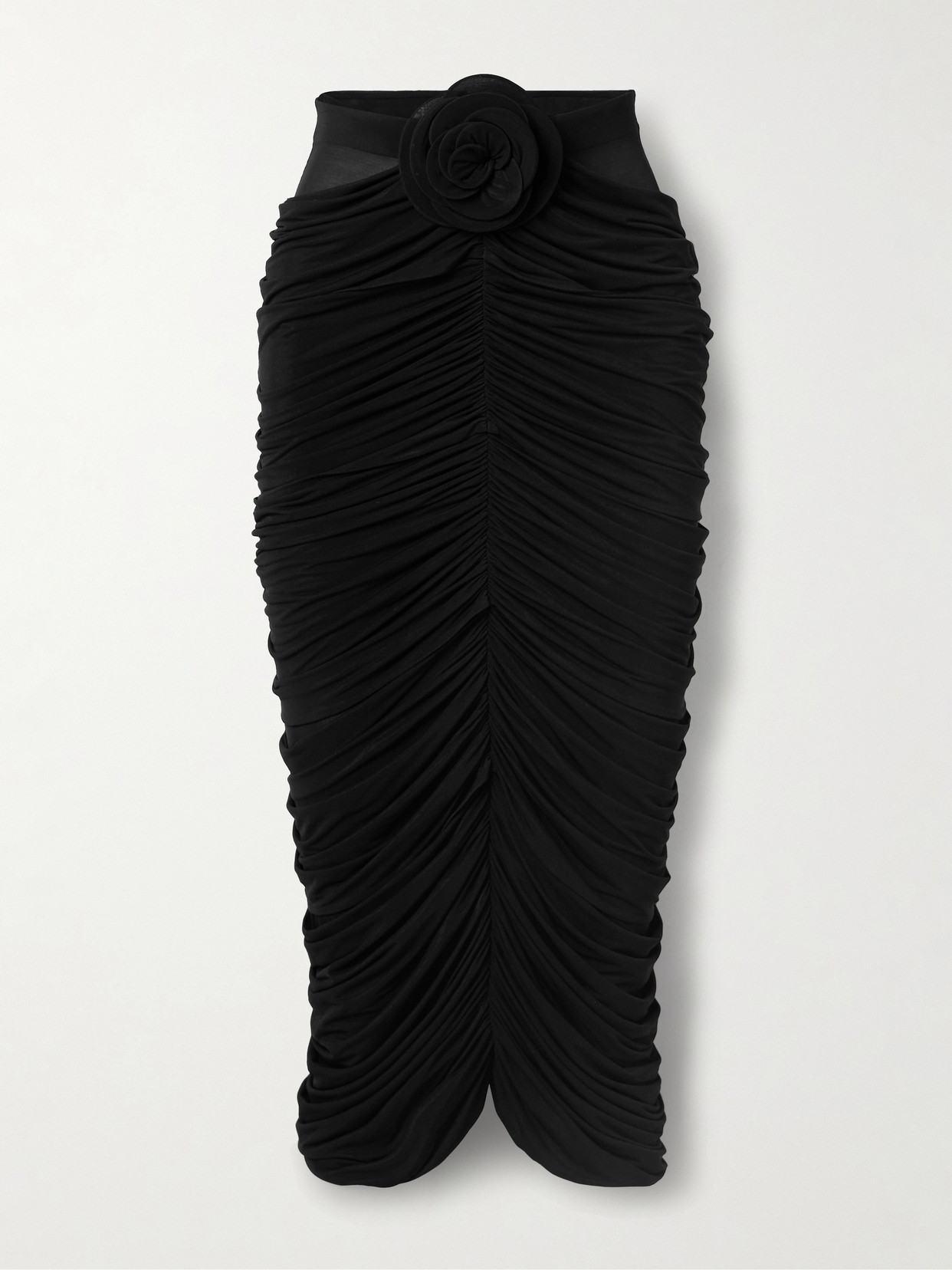 Magda Butrym - Appliquéd Ruched Stretch-jersey Midi Skirt - Black