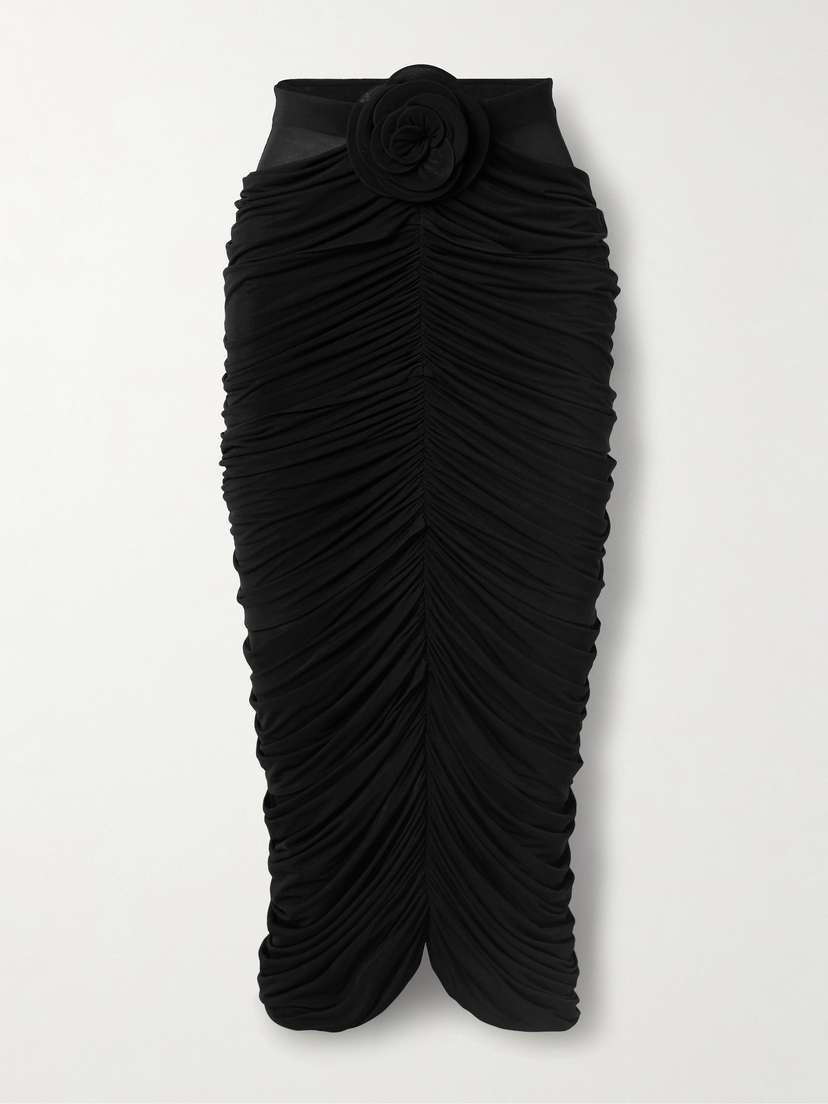 Magda Butrym Appliquéd Ruched Stretch-jersey Midi Skirt