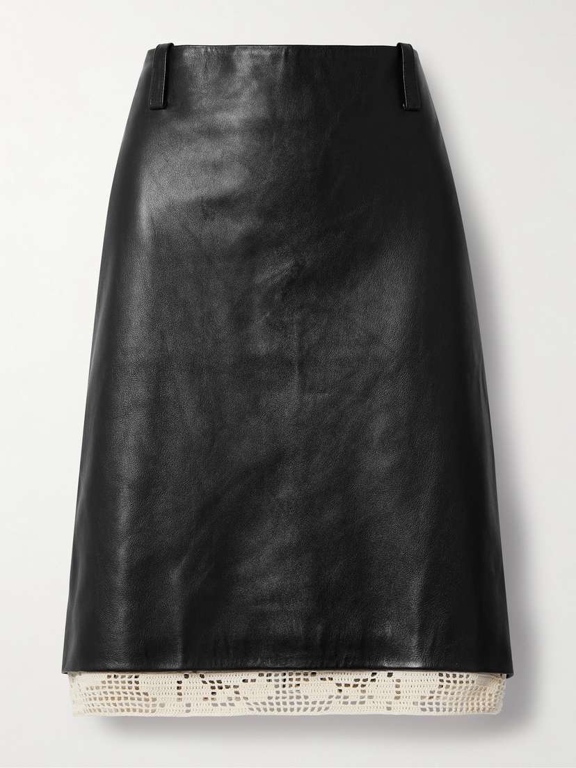 Magda Butrym Crochet-trimmed Leather Midi Skirt