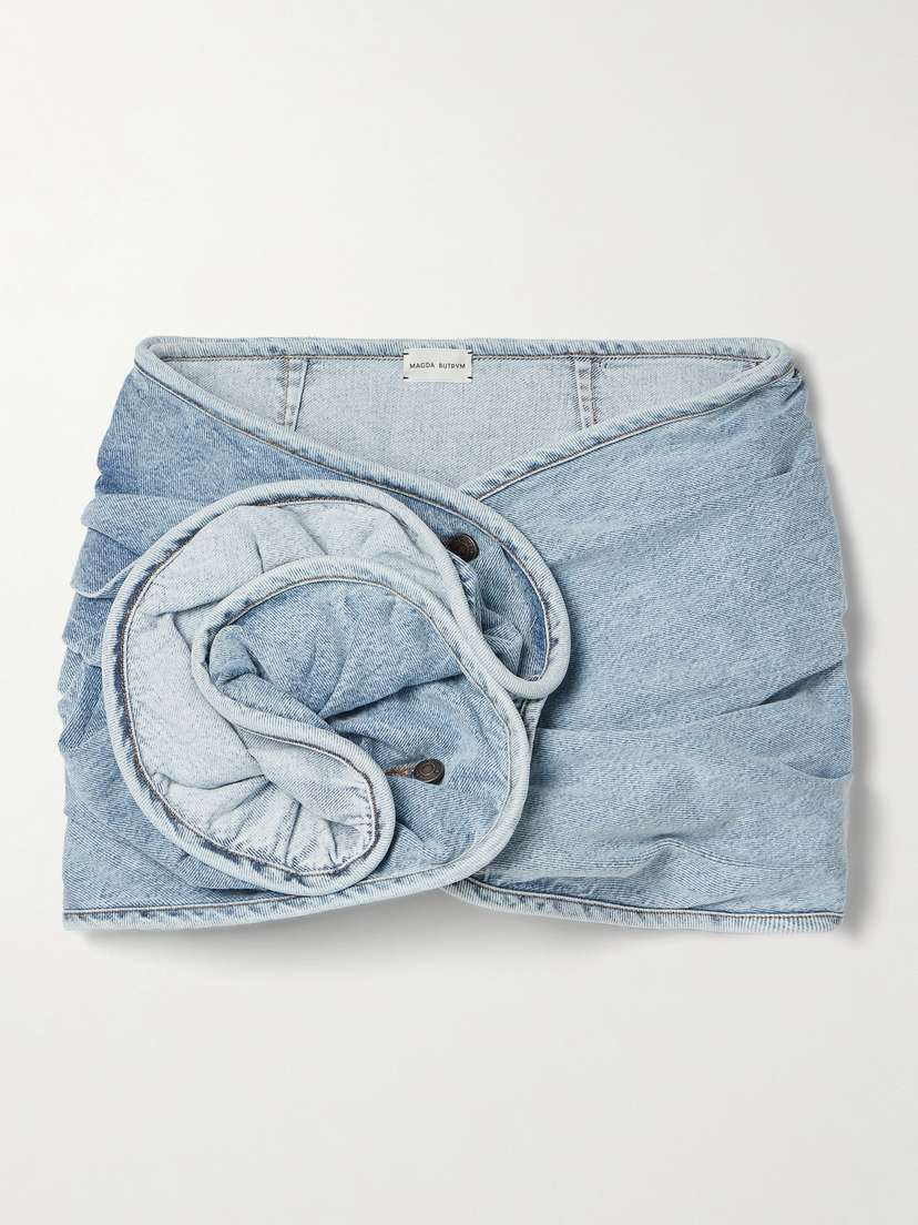 Magda Butrym Appliquéd Gathered Denim Mini Skirt