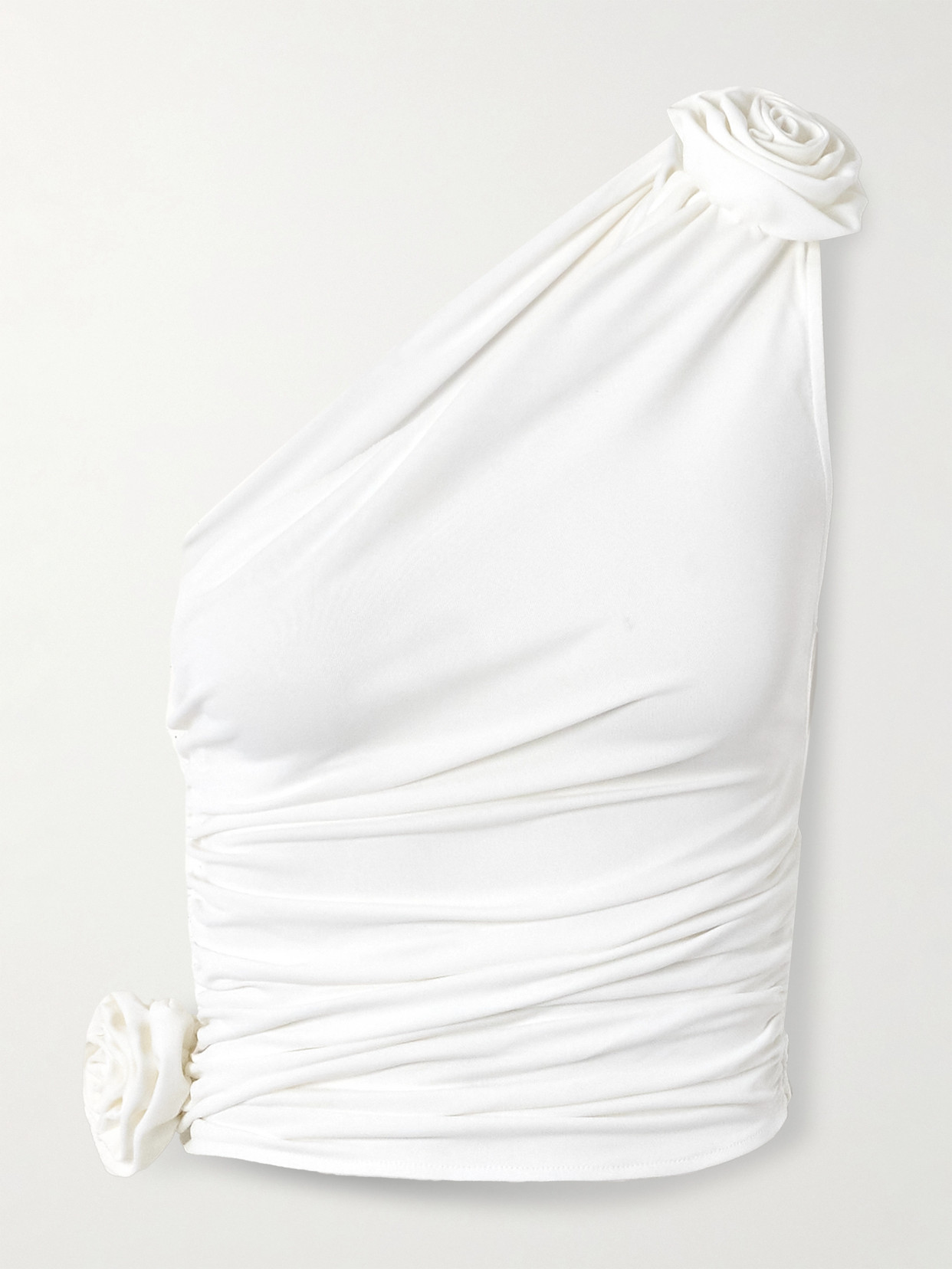 Magda Butrym - One-shoulder Embellished Ruched Stretch-jersey Top - Cream