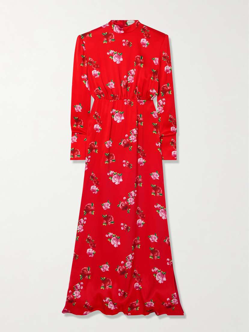 Magda Butrym Gathered Floral-print Silk Maxi Dress
