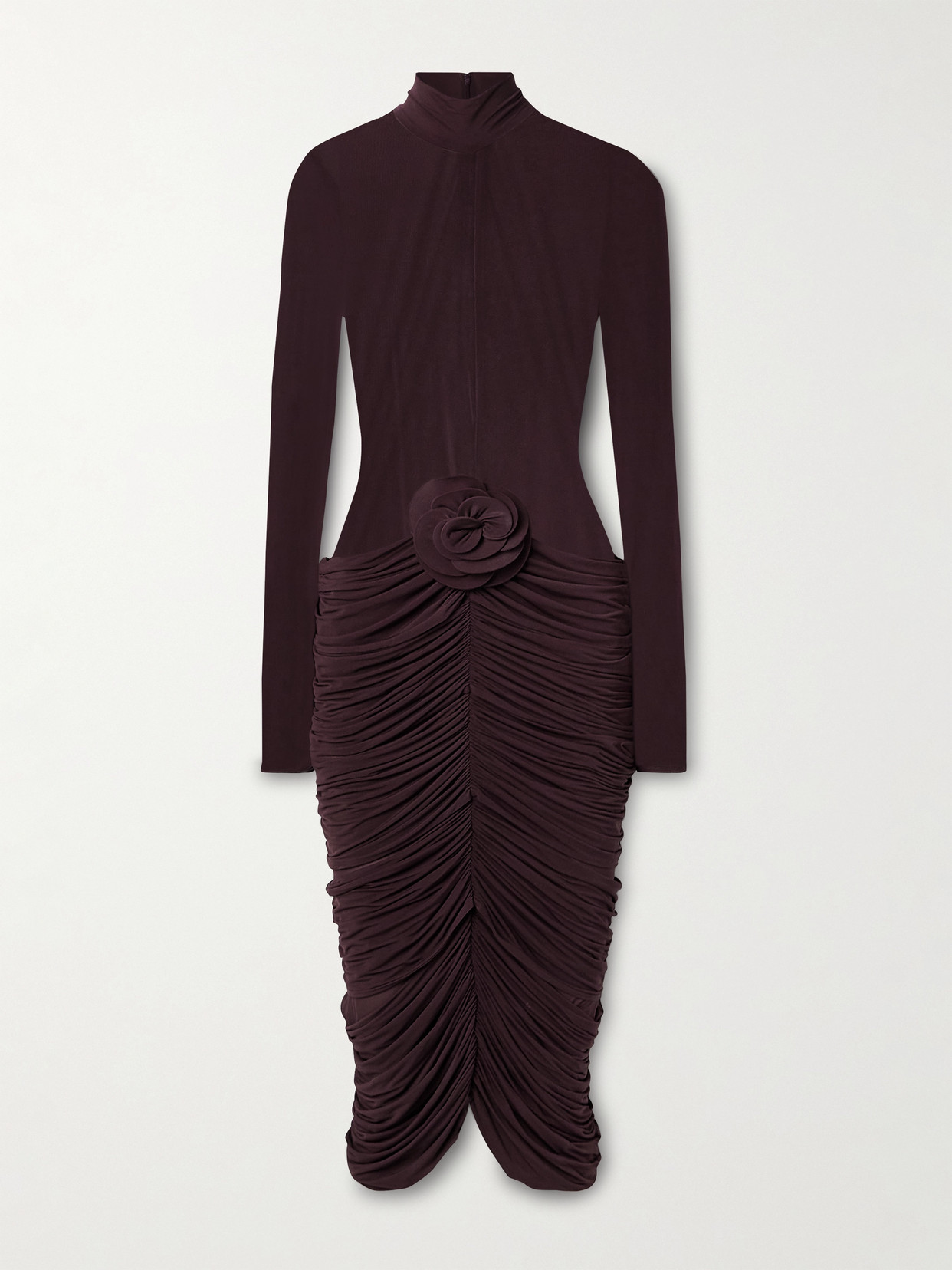 Magda Butrym - Appliquéd Ruched Stretch-jersey Midi Dress - Burgundy