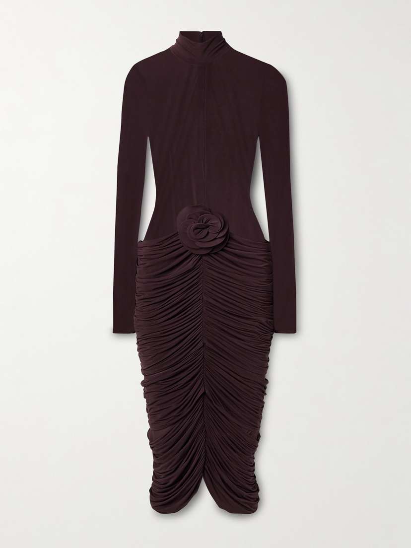 Magda Butrym Appliquéd Ruched Stretch-jersey Midi Dress