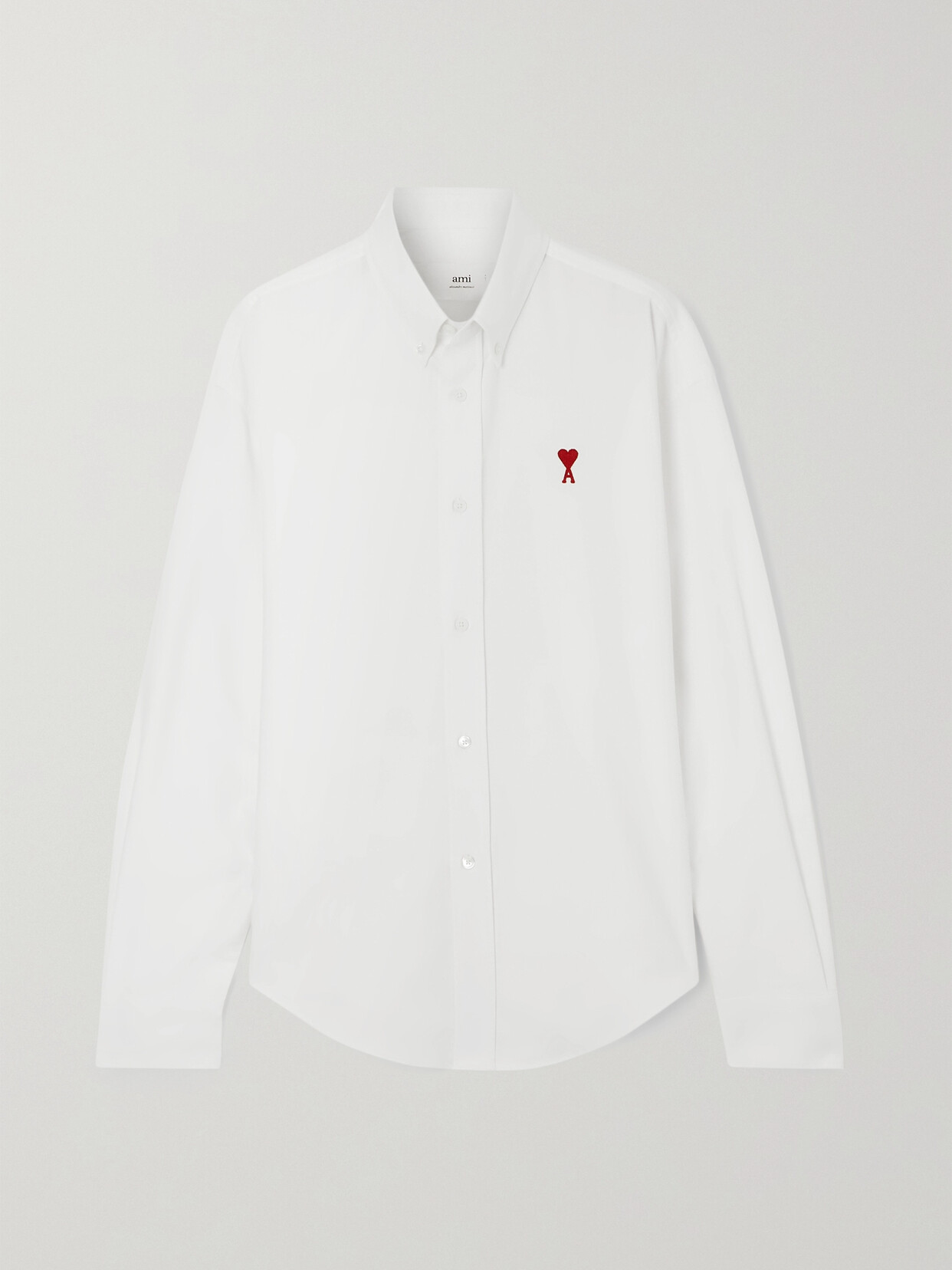 Ami Alexandre Mattiussi Embroidered Cotton Oxford Shirt In White