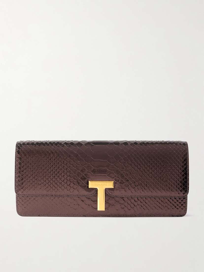 Tom Ford Wallis Metallic Snake-effect Leather Clutch