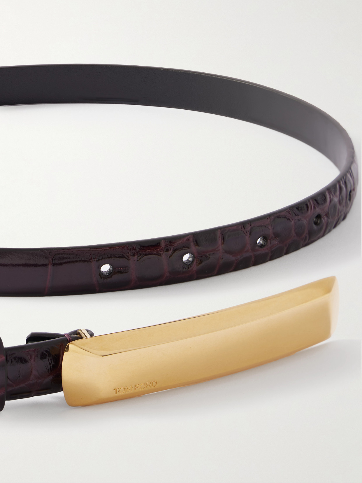 Tom Ford Bar Croc-effect Leather Belt In Purple