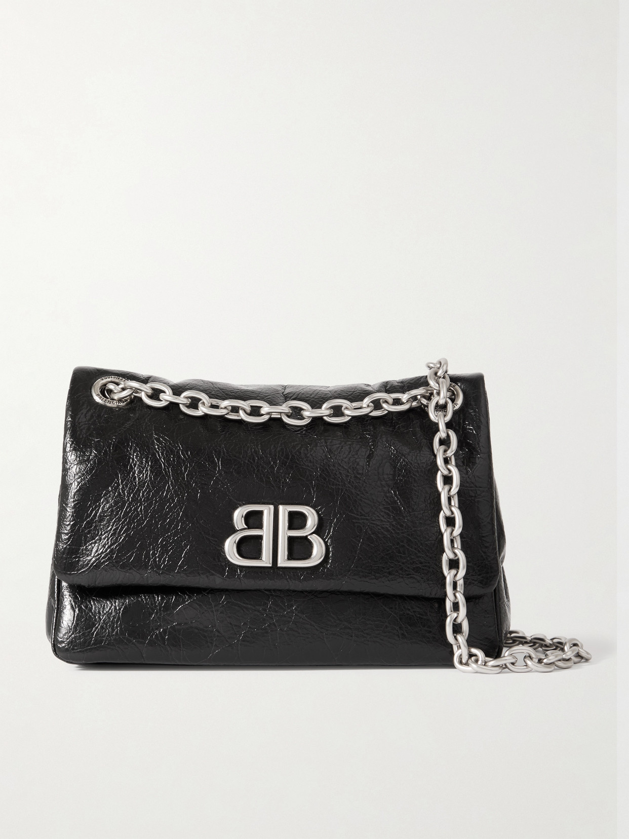 Balenciaga Monaco Mini Textured-leather Shoulder Bag In Black
