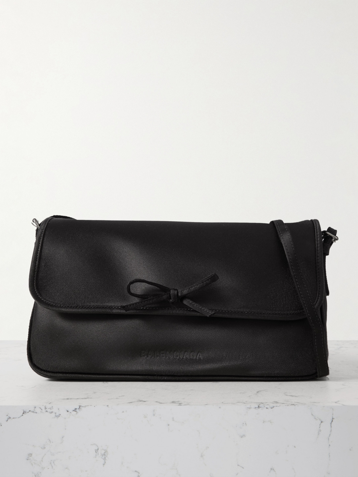 Balenciaga - Leopolda Bow-embellished Satin Shoulder Bag - Black