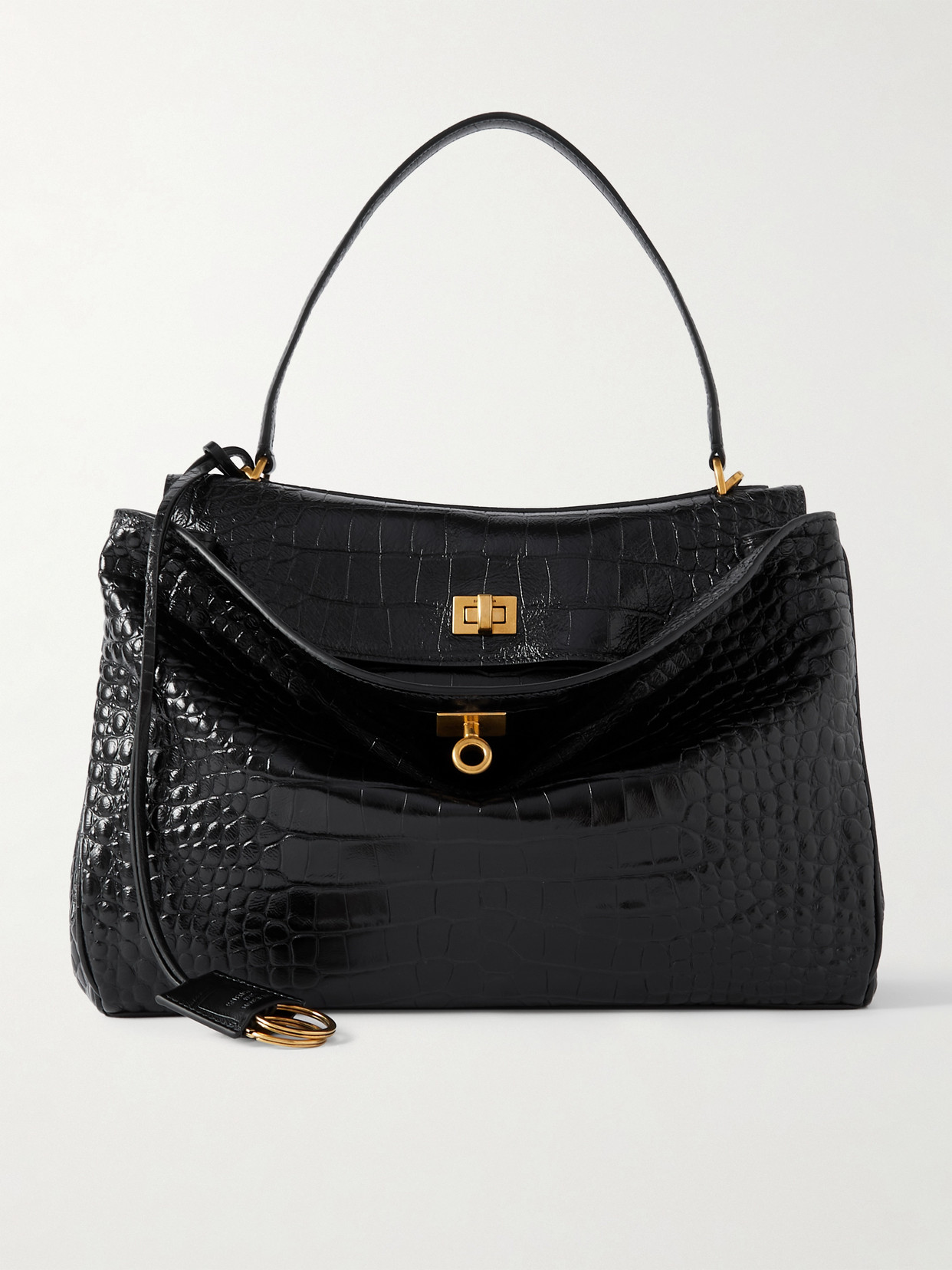 Balenciaga Rodeo Medium Croc-effect Leather Shoulder Bag In Black