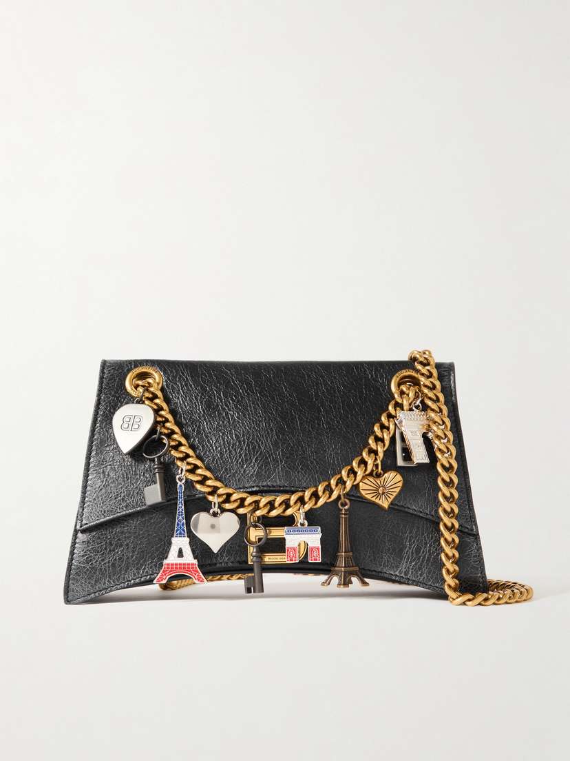 Balenciaga Crush Embellished Crinkled-leather Shoulder Bag