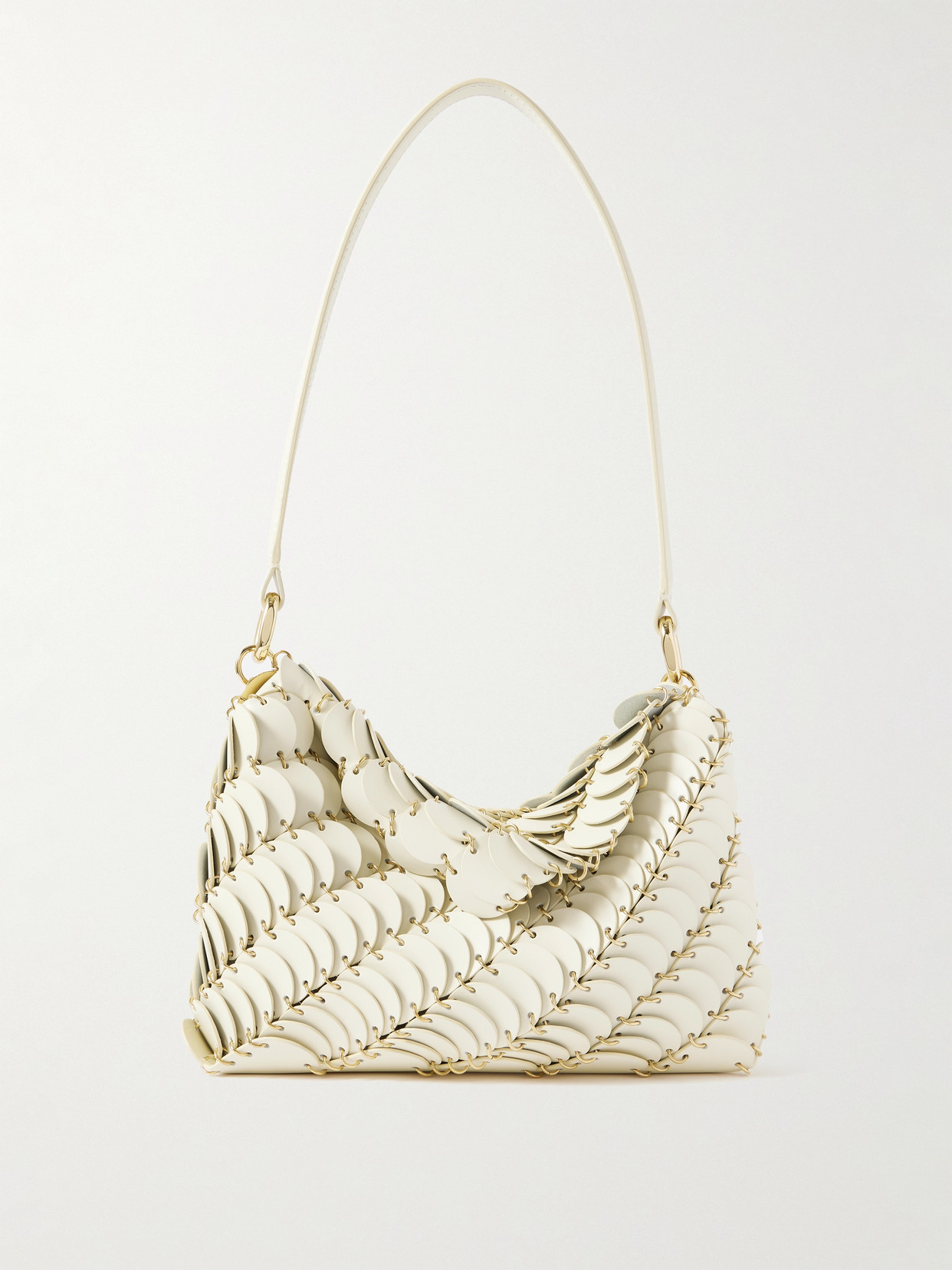 Rabanne Paco Shoulder Bag With Leather Discs In Cream