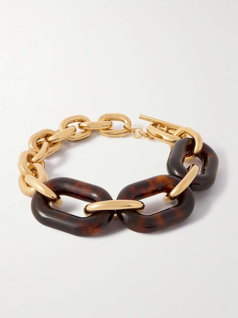 Rabanne Xl Link Oversized Gold-tone And Tortoiseshell Necklace