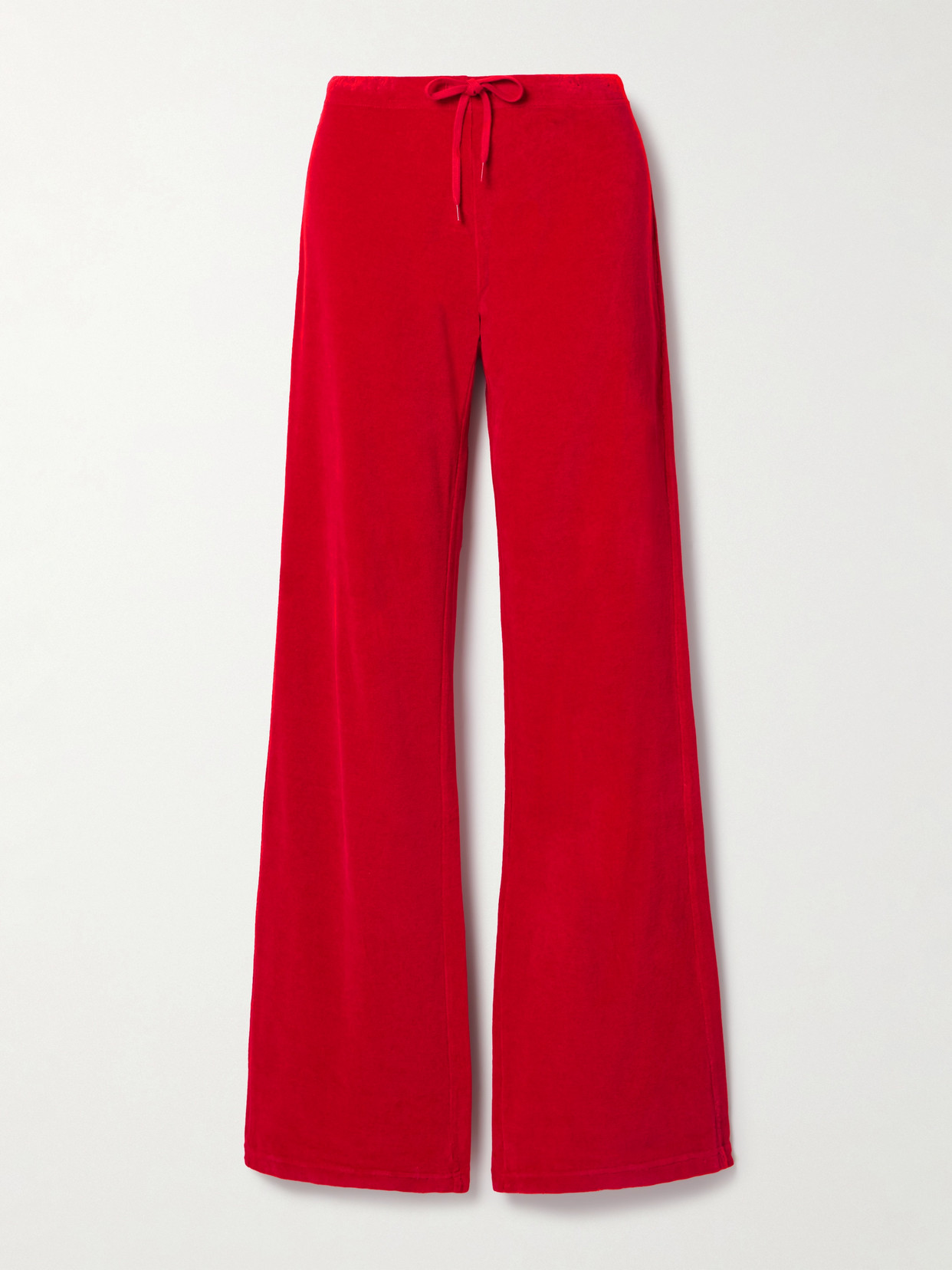 Shop Balenciaga Distressed Cotton-velour Track Pants In Red