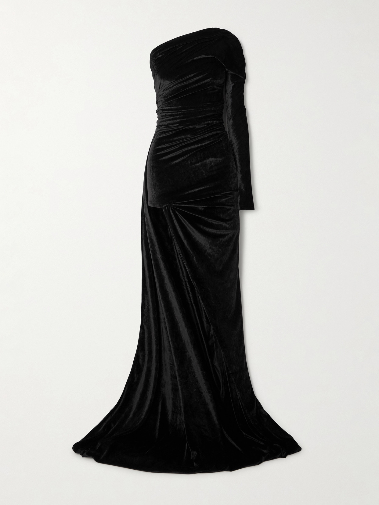 Balenciaga - One-shoulder Asymmetric Velvet Dress - Black