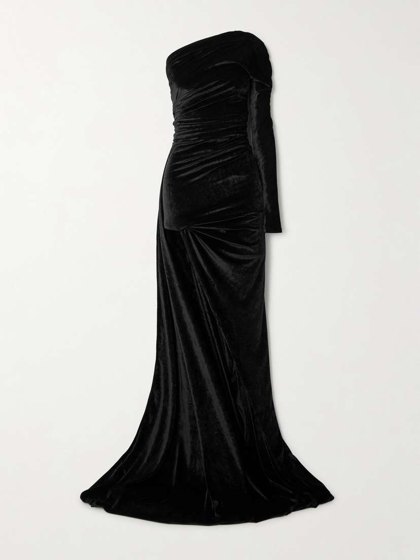 Balenciaga One-shoulder Asymmetric Velvet Dress