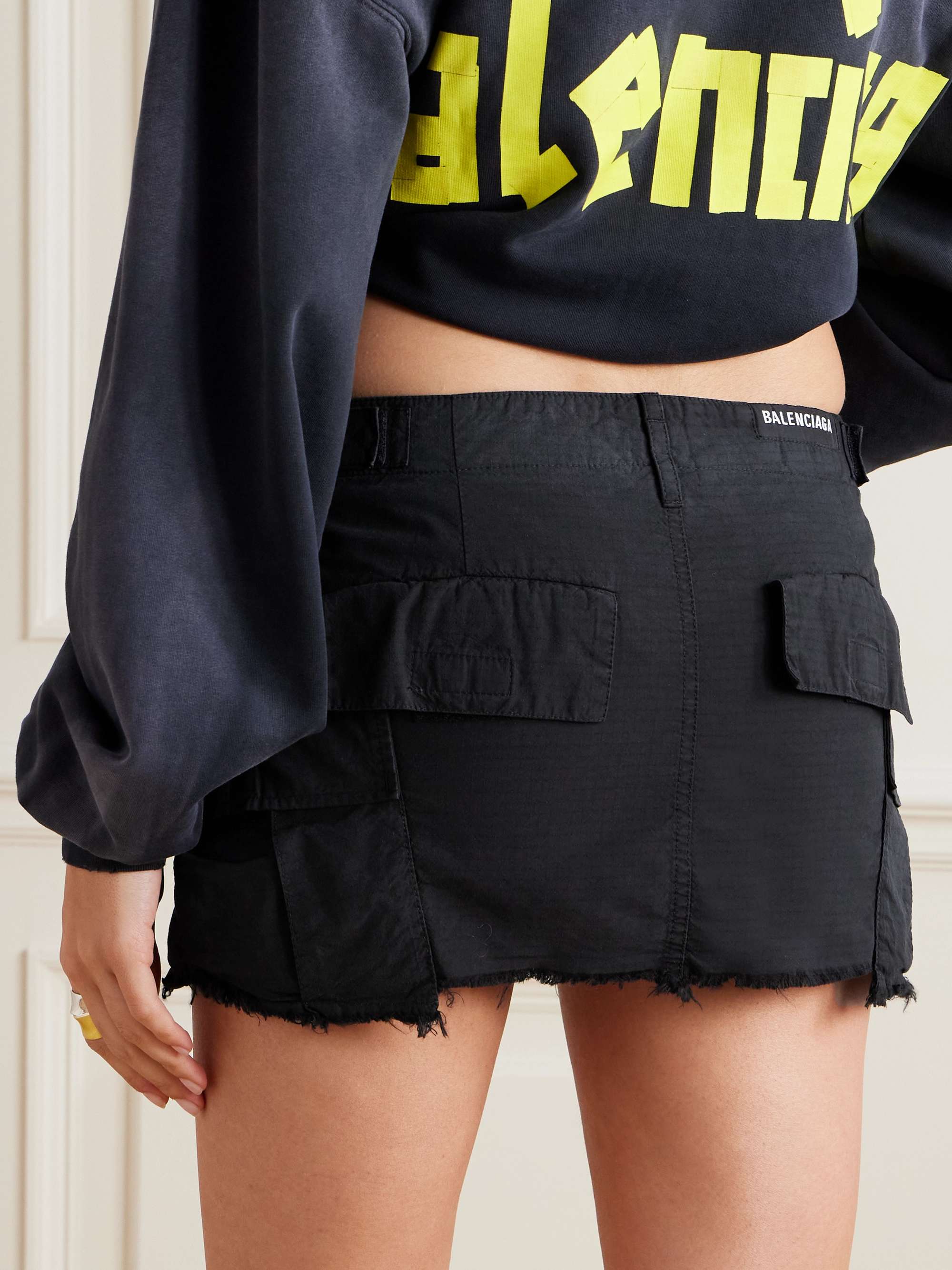 Black Frayed cotton-blend ripstop mini skirt | BALENCIAGA