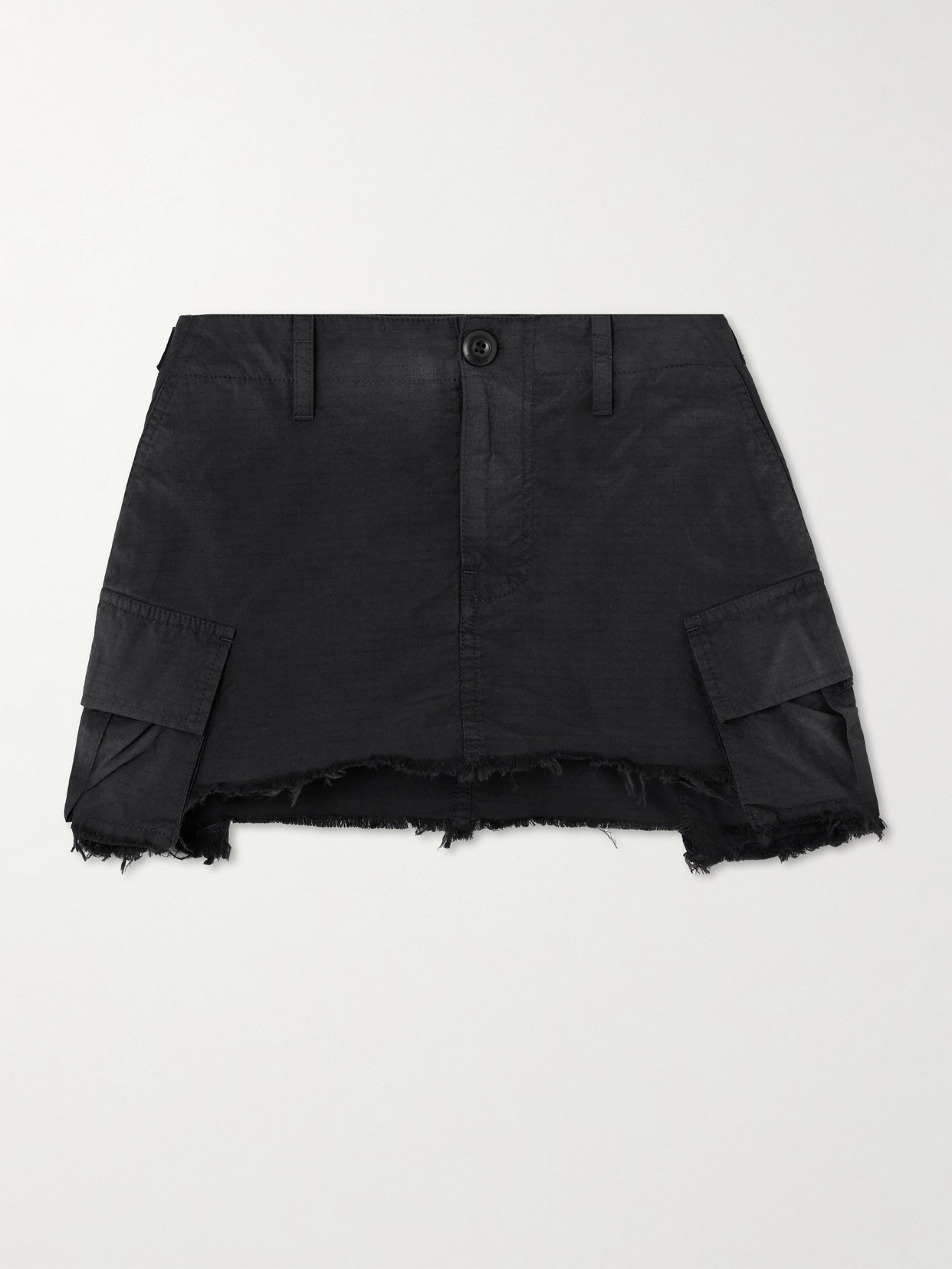 Balenciaga - Frayed Cotton-blend Ripstop Mini Skirt - Black